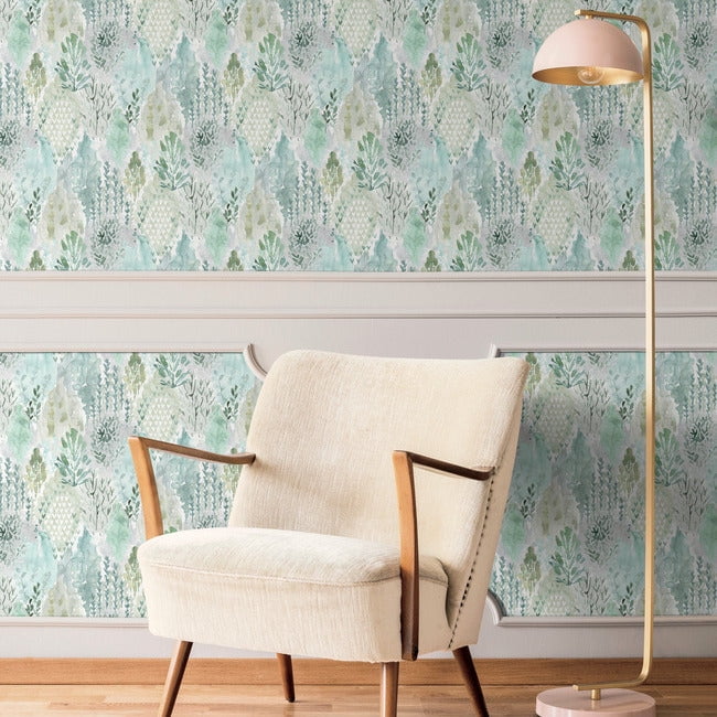 RoomMates Watercolor Tree Mosaic Peel and Stick Wallpaper (Green, 20.5 in x 18 ft) lboli