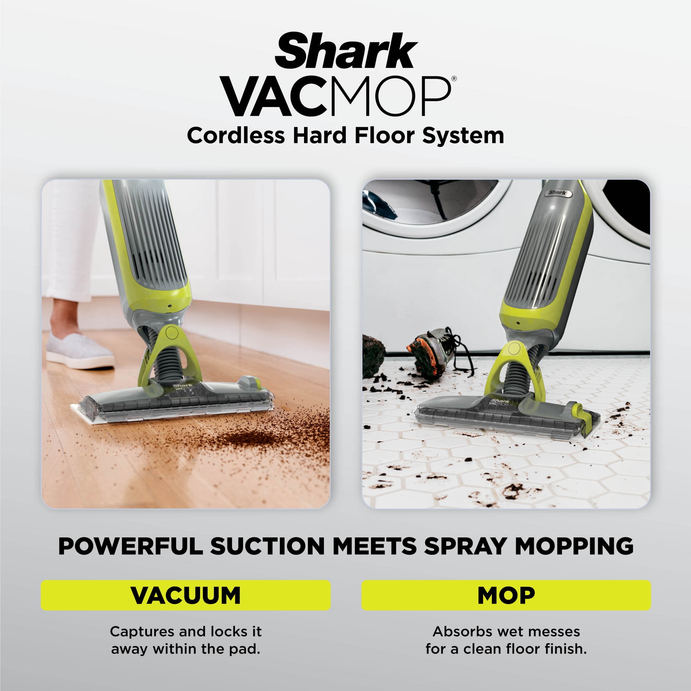 Shark VACMOP Cordless Hard Floor Vacuum Mop with 4 Disposable Pads and 12 fl oz Multi-Surface Cleaner (VM200) yt6ka