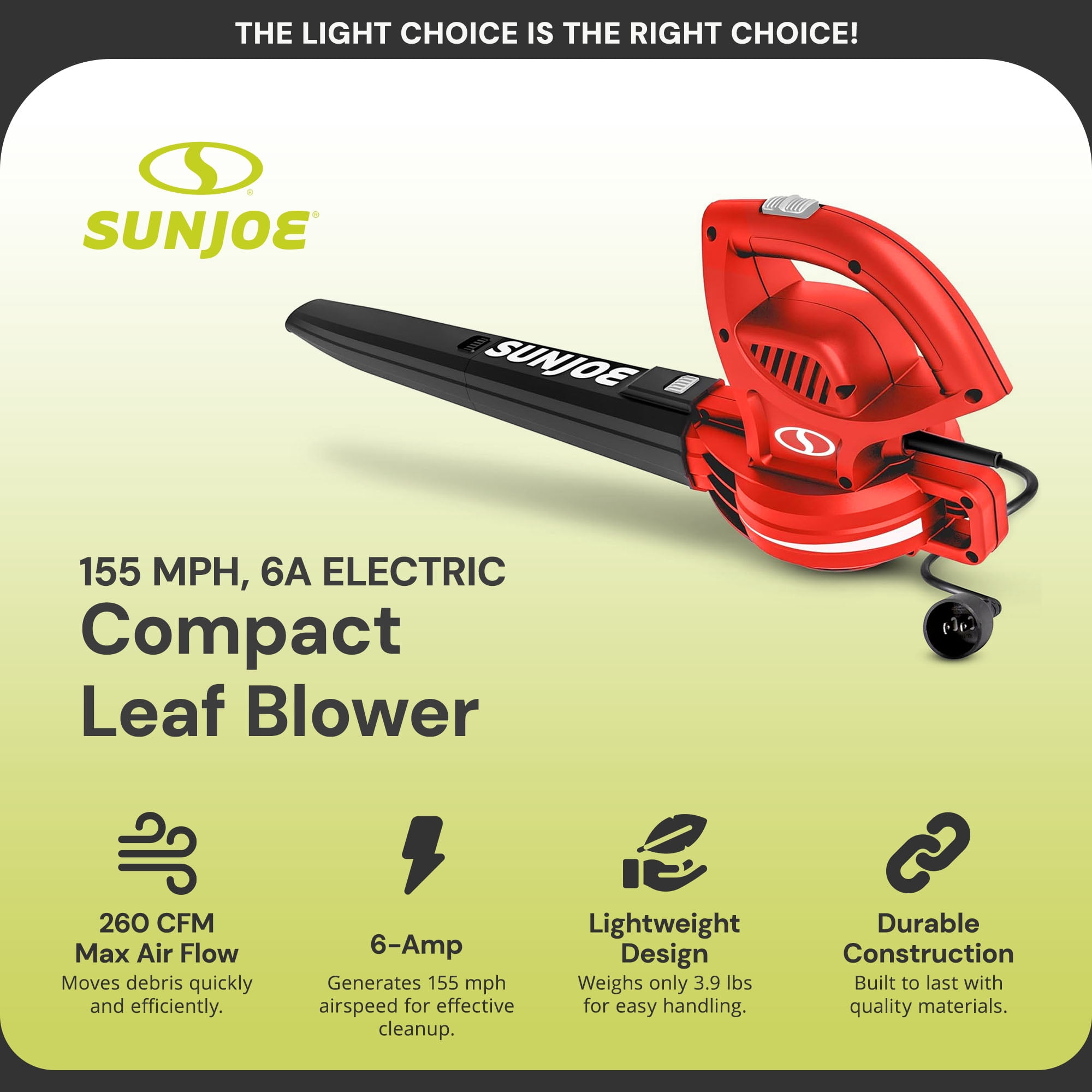 Sun Joe 6-Amp Corded Handheld Leaf Blower (Red, 3.9 lb) puv1r