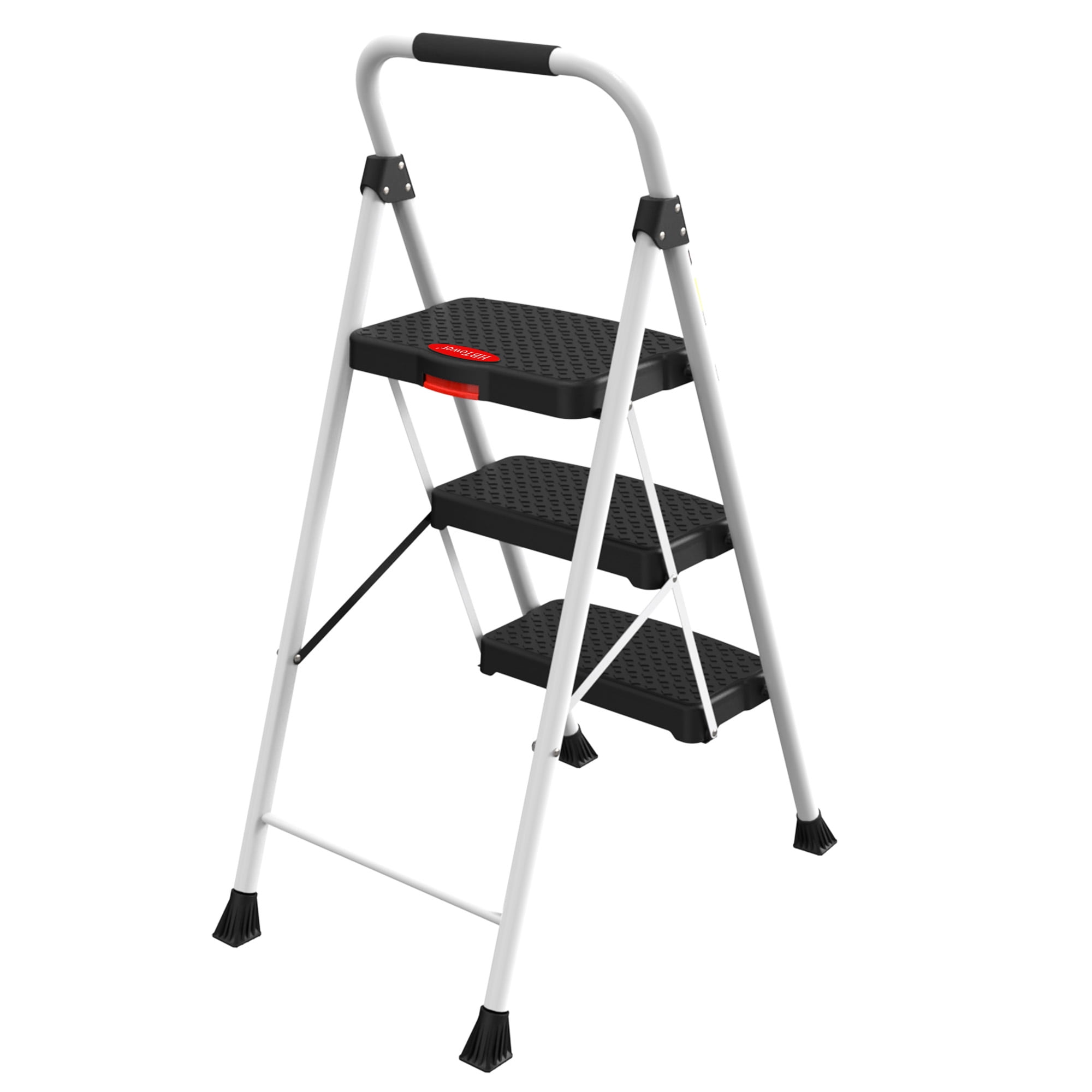 HBTower 3-Step Steel Folding Ladder with Snap-Lock (White, 330 lb Capacity) csfav