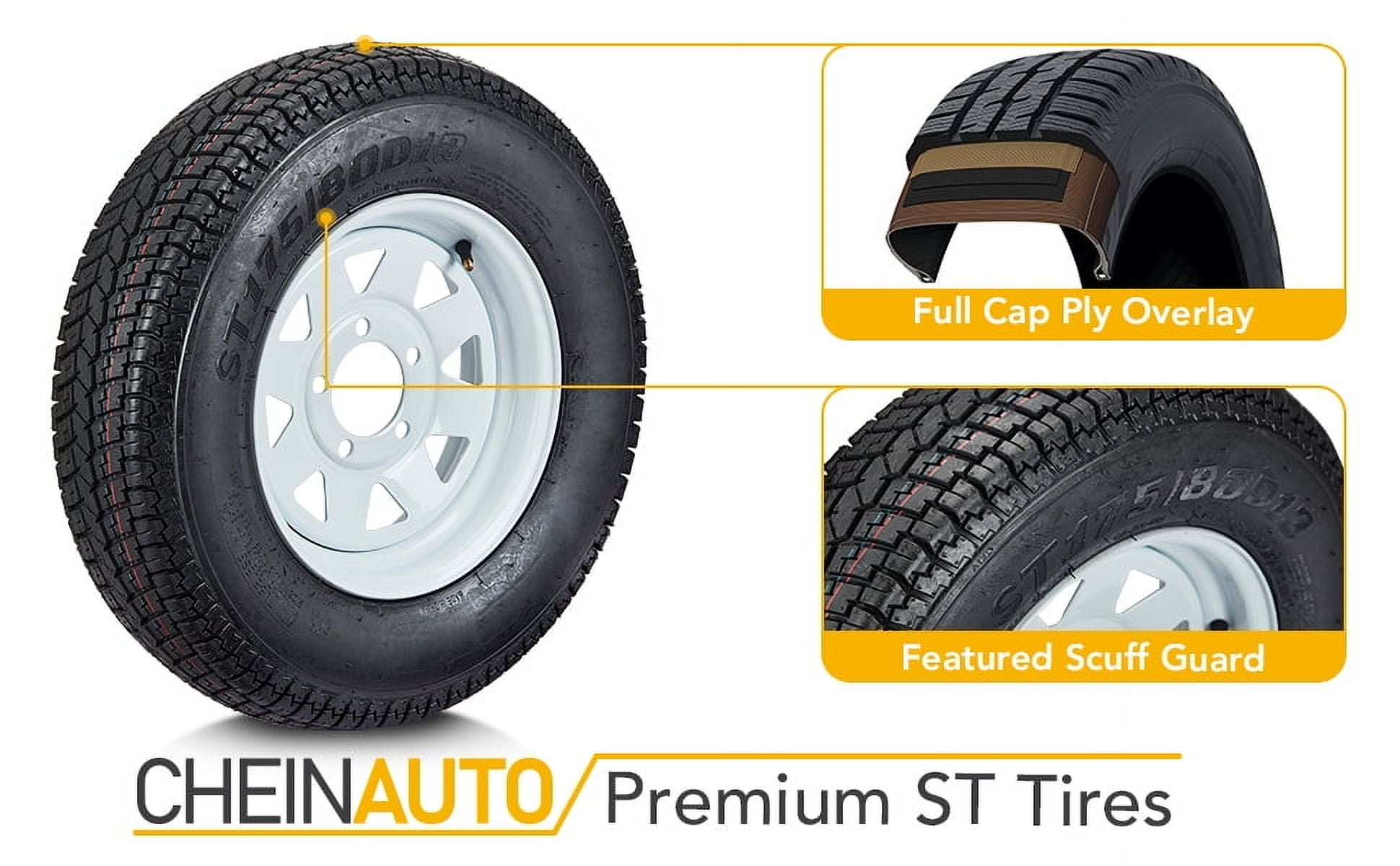 Maritcute ST175/80D13 Trailer Tires and Rims Set (White, 13 in, 2 Pack) ot4xd