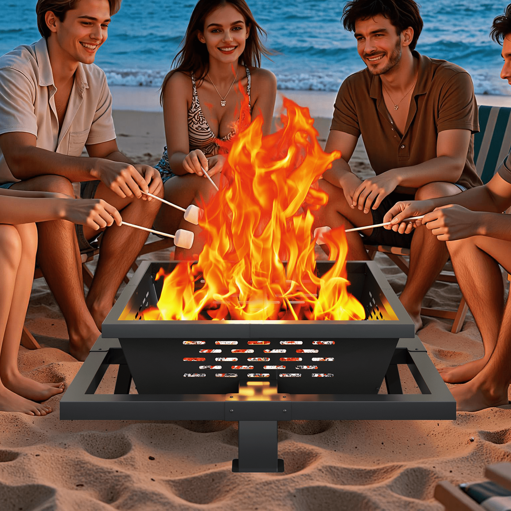 Auhilence Square Wood Burning Fire Pit for Outdoor Patio and Backyard (Black, 36 in) m1gdv