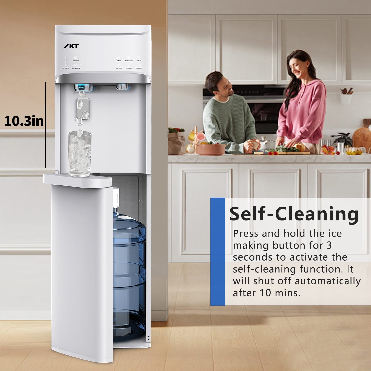 IKT Bottom Loading Water Dispenser with Built-in Ice Maker (White, 22 lb Daily Ice Capacity) jsg0k