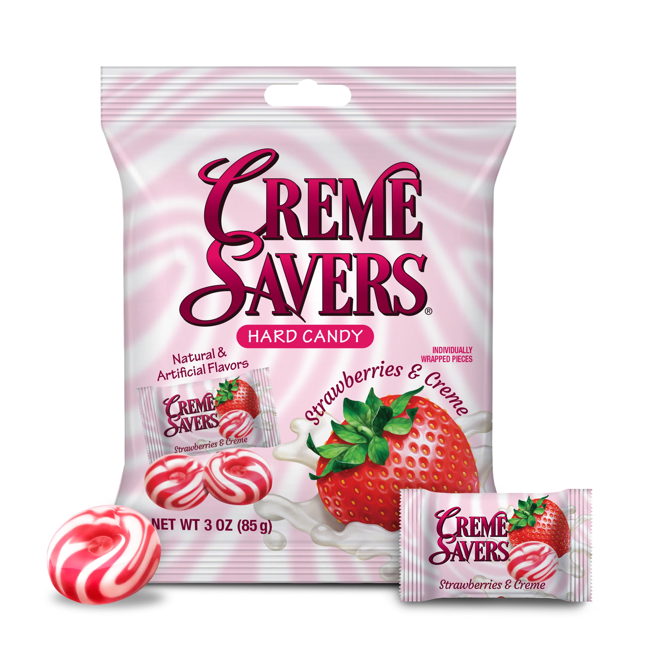 Creme Savers Strawberries and Creme Hard Candy, Classic Swirled Fruit and Cream Flavor (3 oz) 3o69r