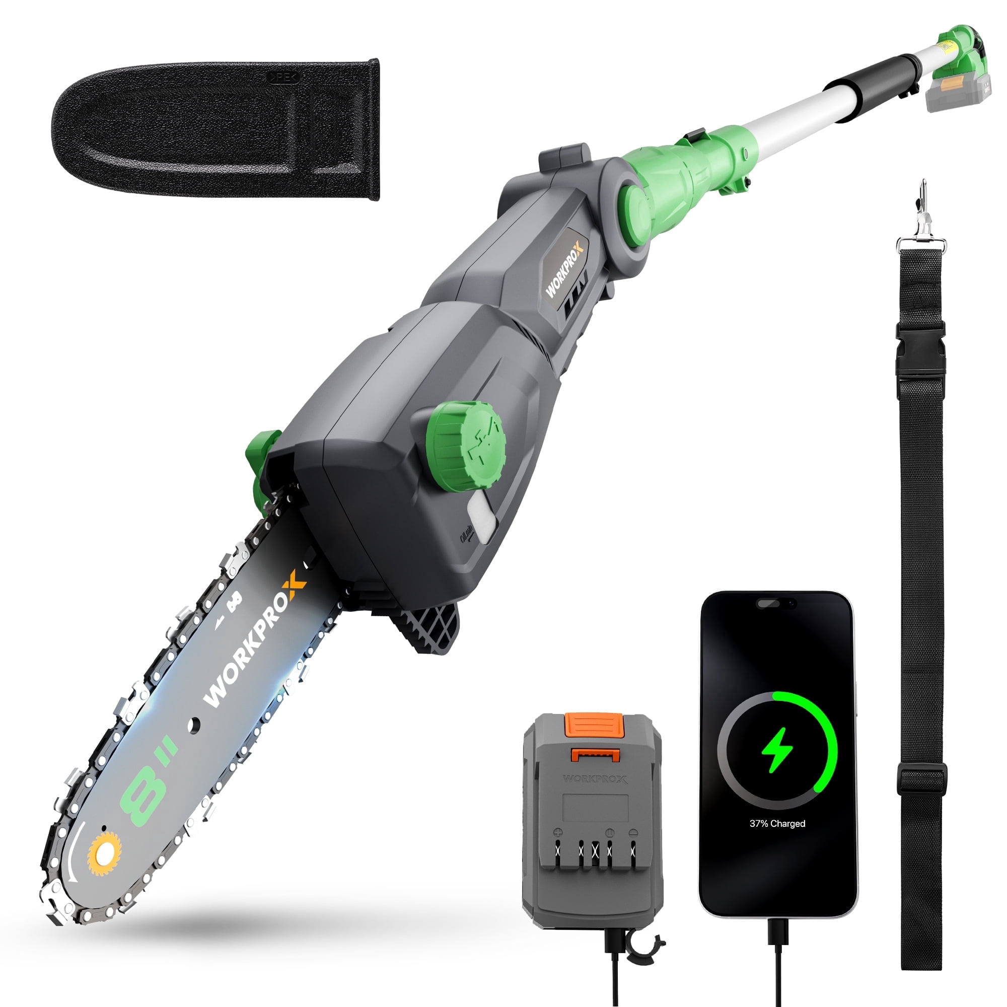 WORKPROX 20V Cordless Electric Pole Saw for Tree Trimming (Green, 9.2 ft Reach) hnhzf
