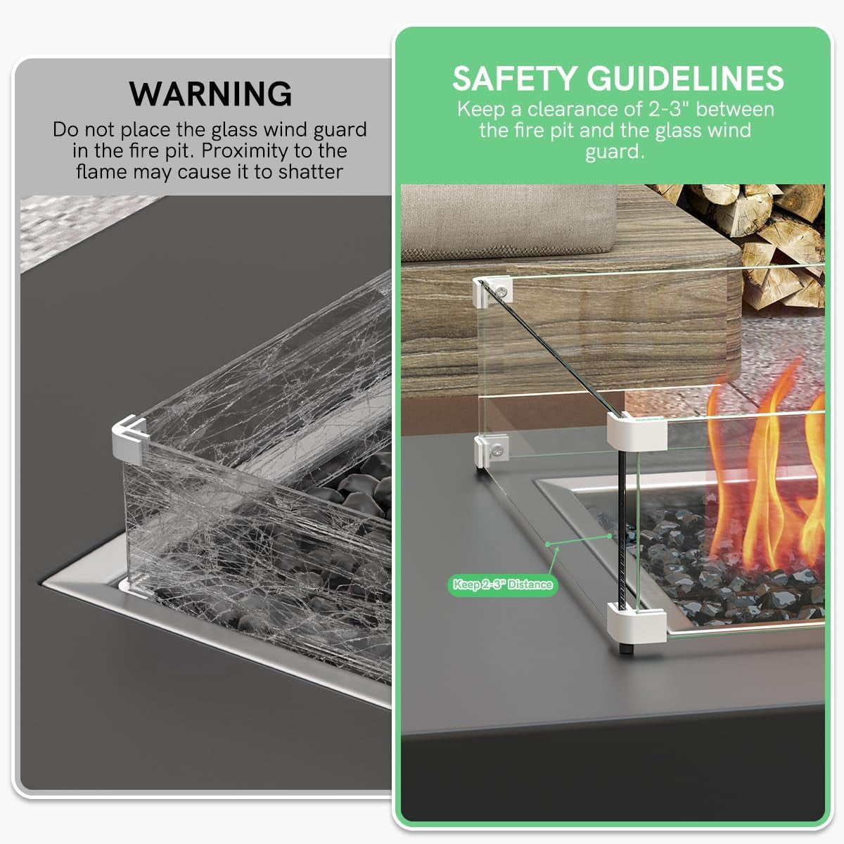 Philergo Rectangle Tempered Glass Fire Pit Wind Guard (Clear, 31.3 in x 13.58 in) aixs3