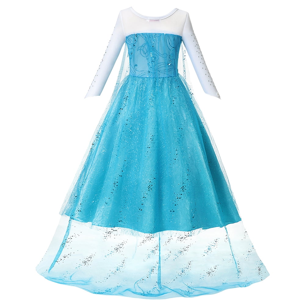 Mavlly Princess Costume for Girls Snow Queen Cosplay Dress with Accessories Set (Blue, 8) wcbzh
