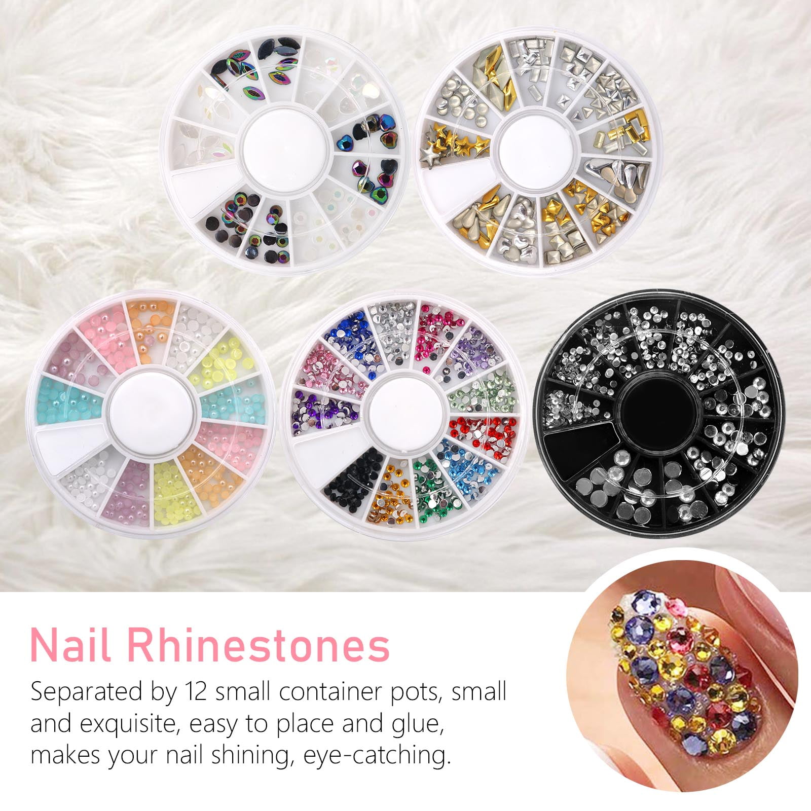 Pinkiou Nail Art Brush and Dotting Tool Set with Rhinestones and Foil Decals (47 Piece Set) 59460