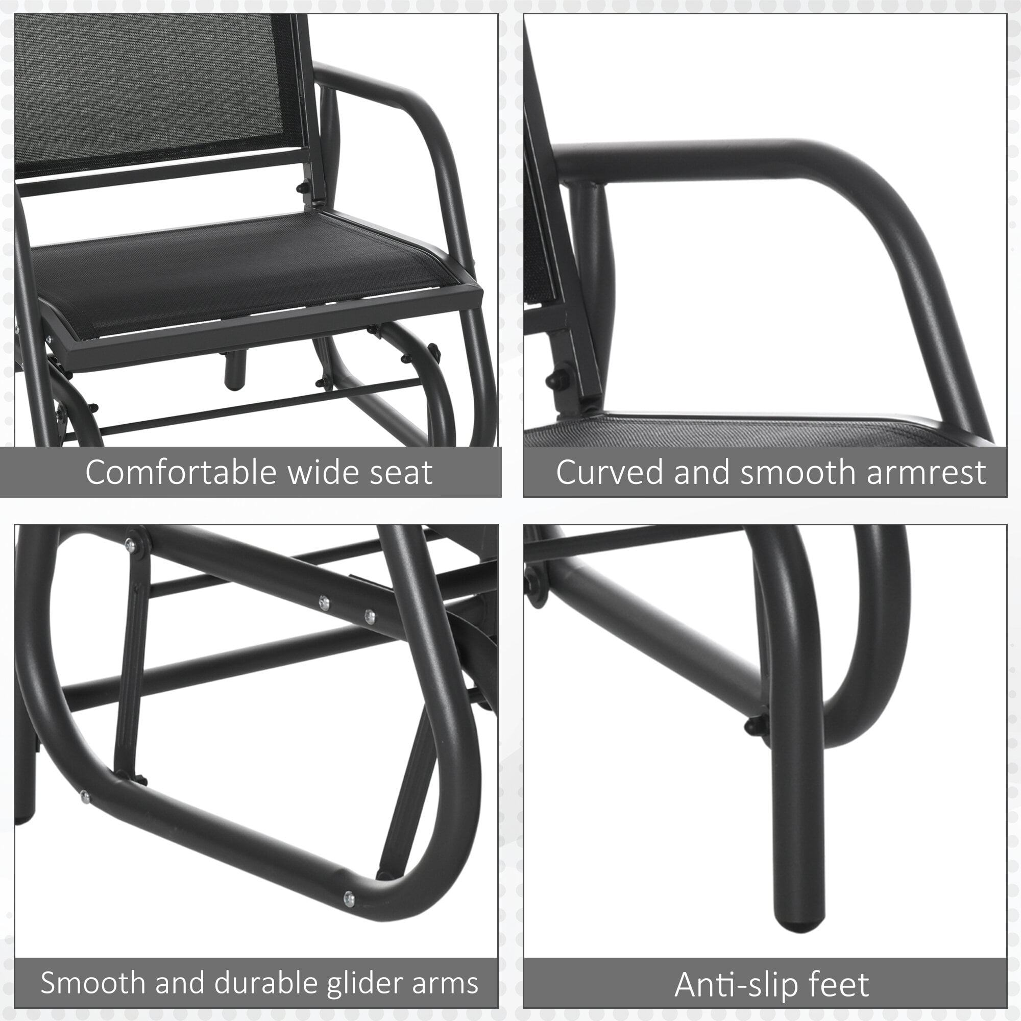 AURAVISTA Porch Glider Chair, Outdoor Metal Rocking Swing with Breathable Mesh Fabric (Black, 29.5 in W x 26 in D x 33.5 in H) hg5au