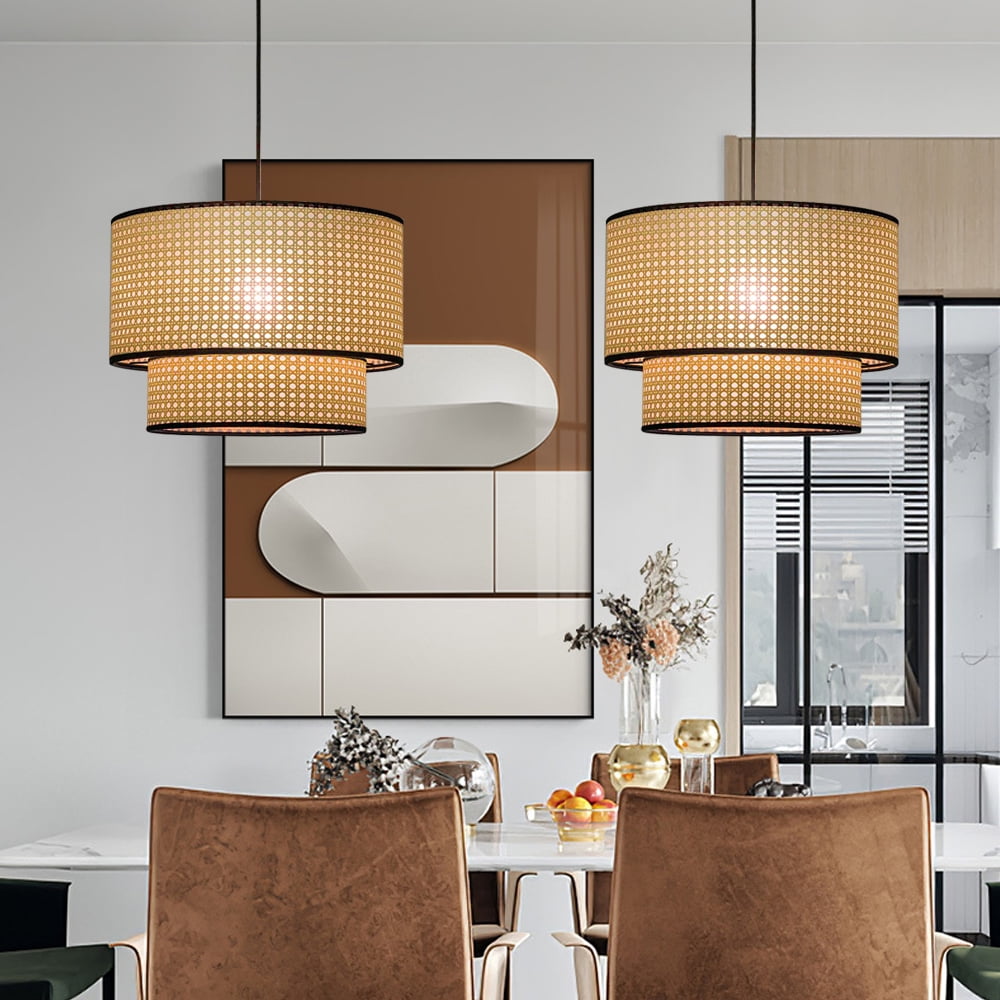 Arturesthome Mid Century Hand-Woven Rattan Pendant Light (Black, 12 in) wn4nw