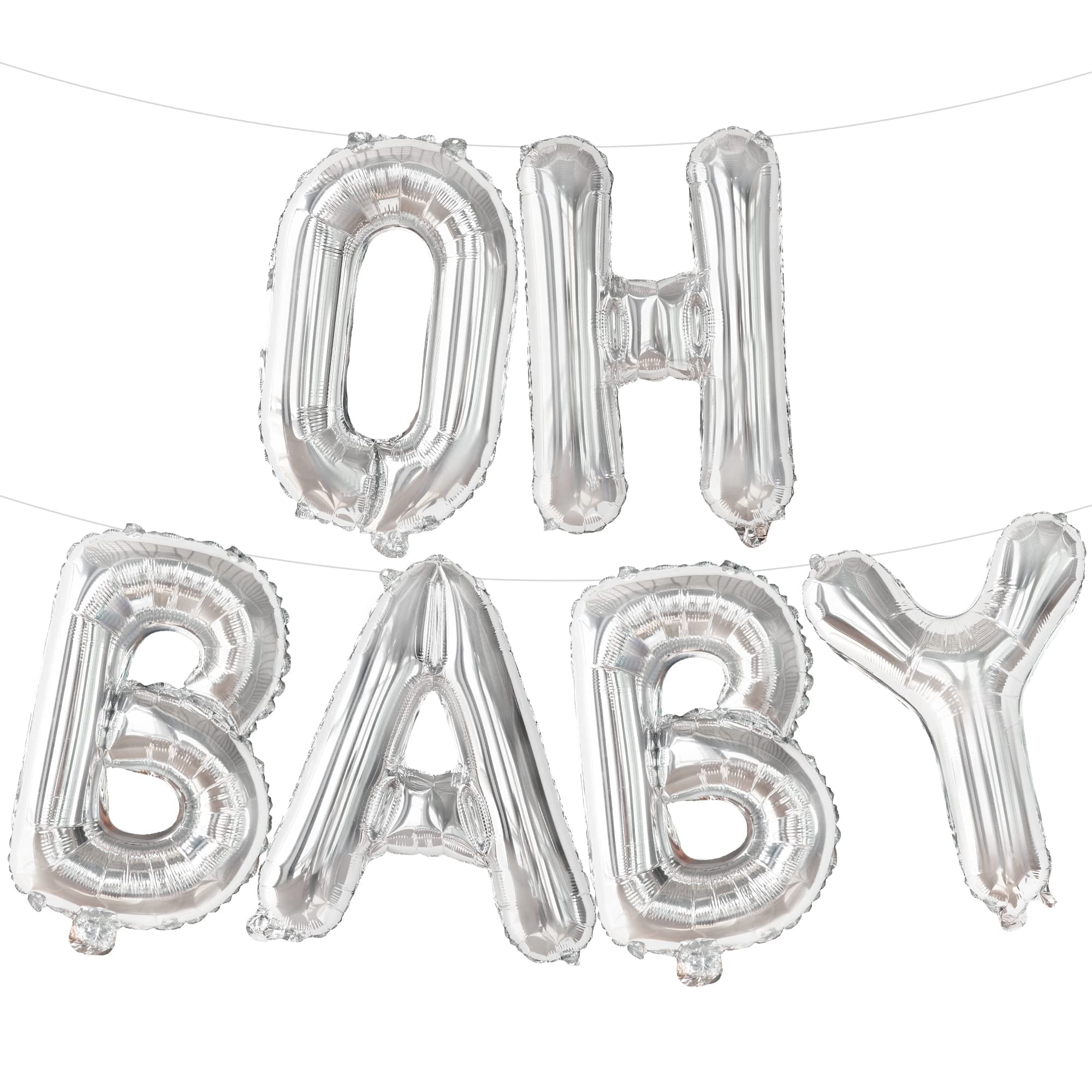 KatchOn Oh Baby Balloon Banner, Silver Foil Letter Balloons for Baby Shower and Gender Reveal Decorations (16 in) 1t8c0
