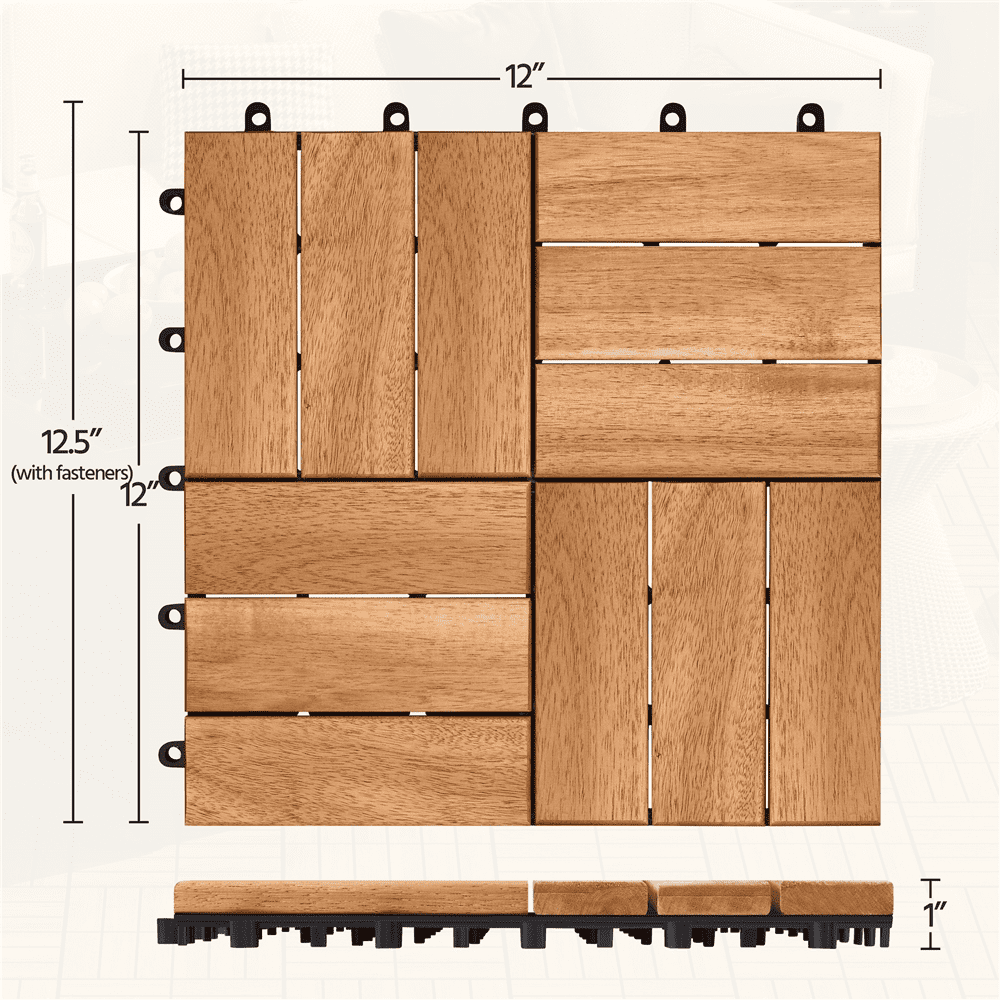 Yaheetech Interlocking Acacia Wood Deck Tiles for Patio and Garden (Brown, 27 Pack, 12.5 in x 12.5 in) p5wn7