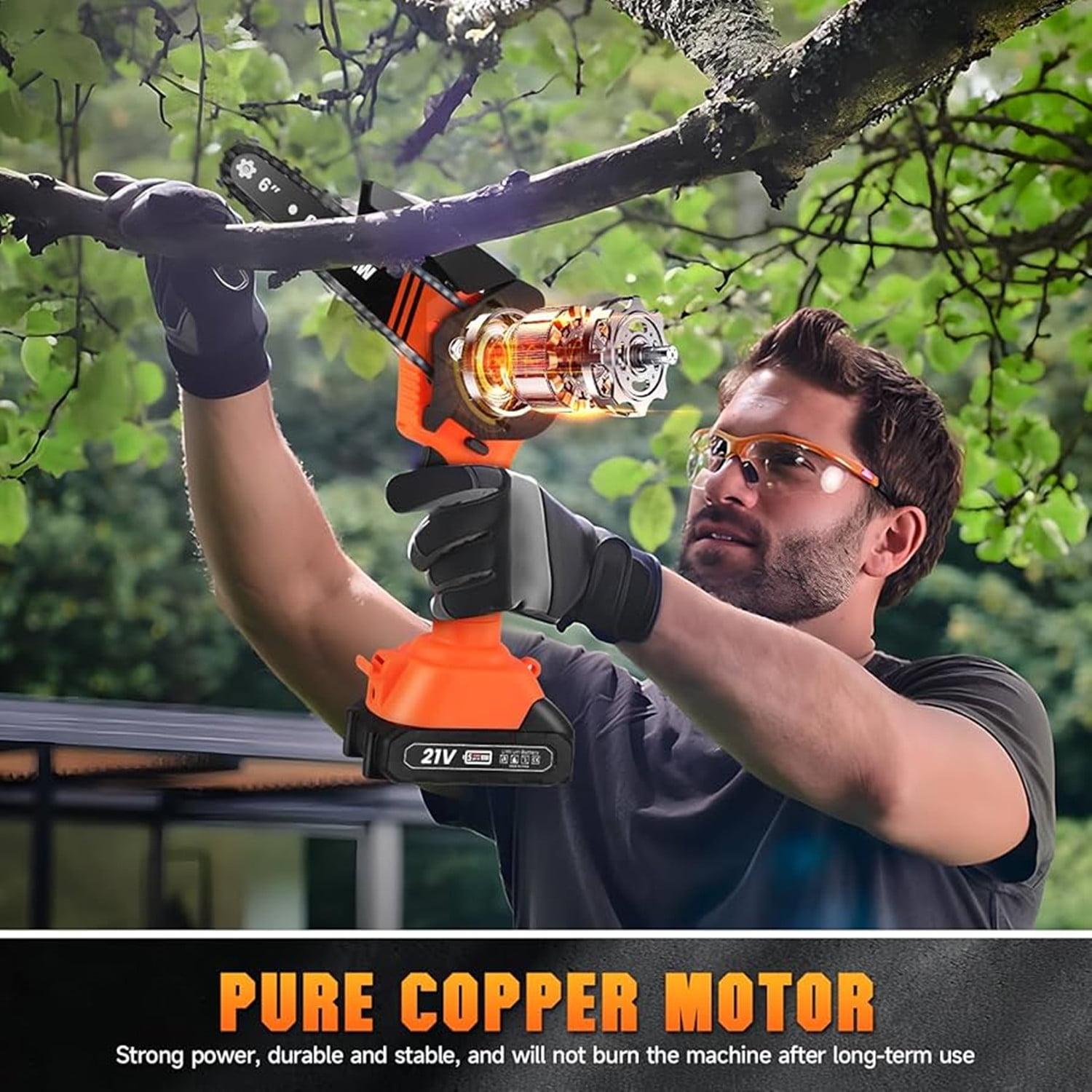 LEXKUYI Cordless Pole Saw and Mini Chainsaw 2-in-1 Electric Tree Trimmer (Black, 6 ft) ma5ut