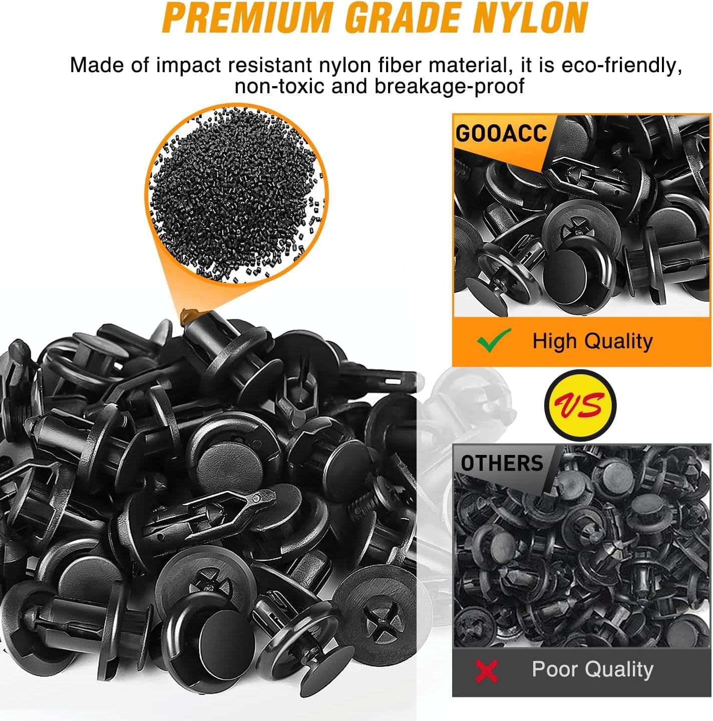 GOOACC Car Bumper Push Retainer Clips and Nylon Fastener Rivet Kit (Black, 121 Piece Set) 3c80a