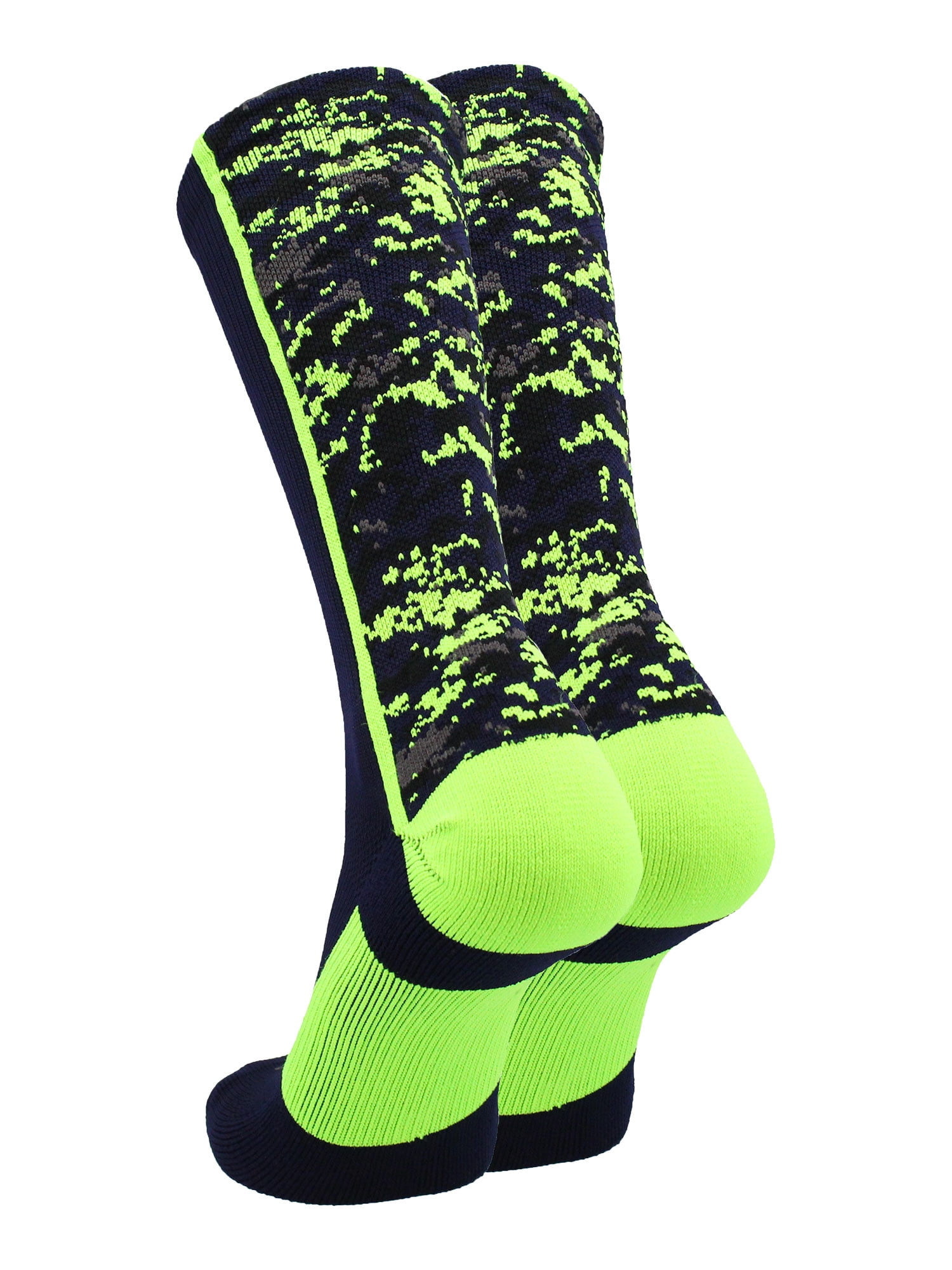 TCK Digital Camo Crew Socks Athletic Performance Moisture-Wicking (Navy/Neon Green, Small) qazew