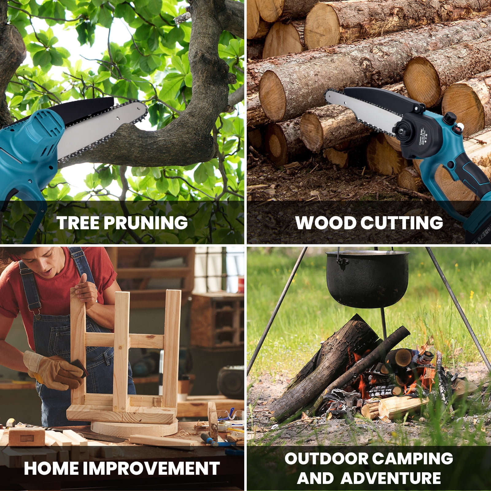 ADVWIN 2-in-1 Cordless Electric Pole Saw and Mini Chainsaw, Telescopic Tree Trimmer with 2 Batteries (Blue, 6 in and 8 in) emgzf