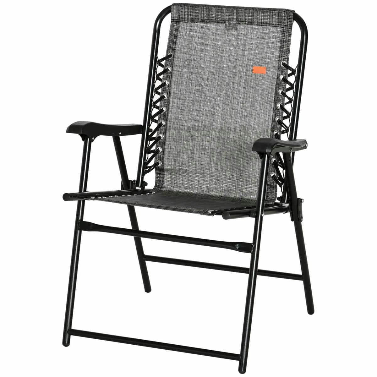 Yardi Yarda Outdoor Bungee Sling Folding Chair with Armrests (Gray, 24.75 in x 24 in x 35.75 in) rx55b