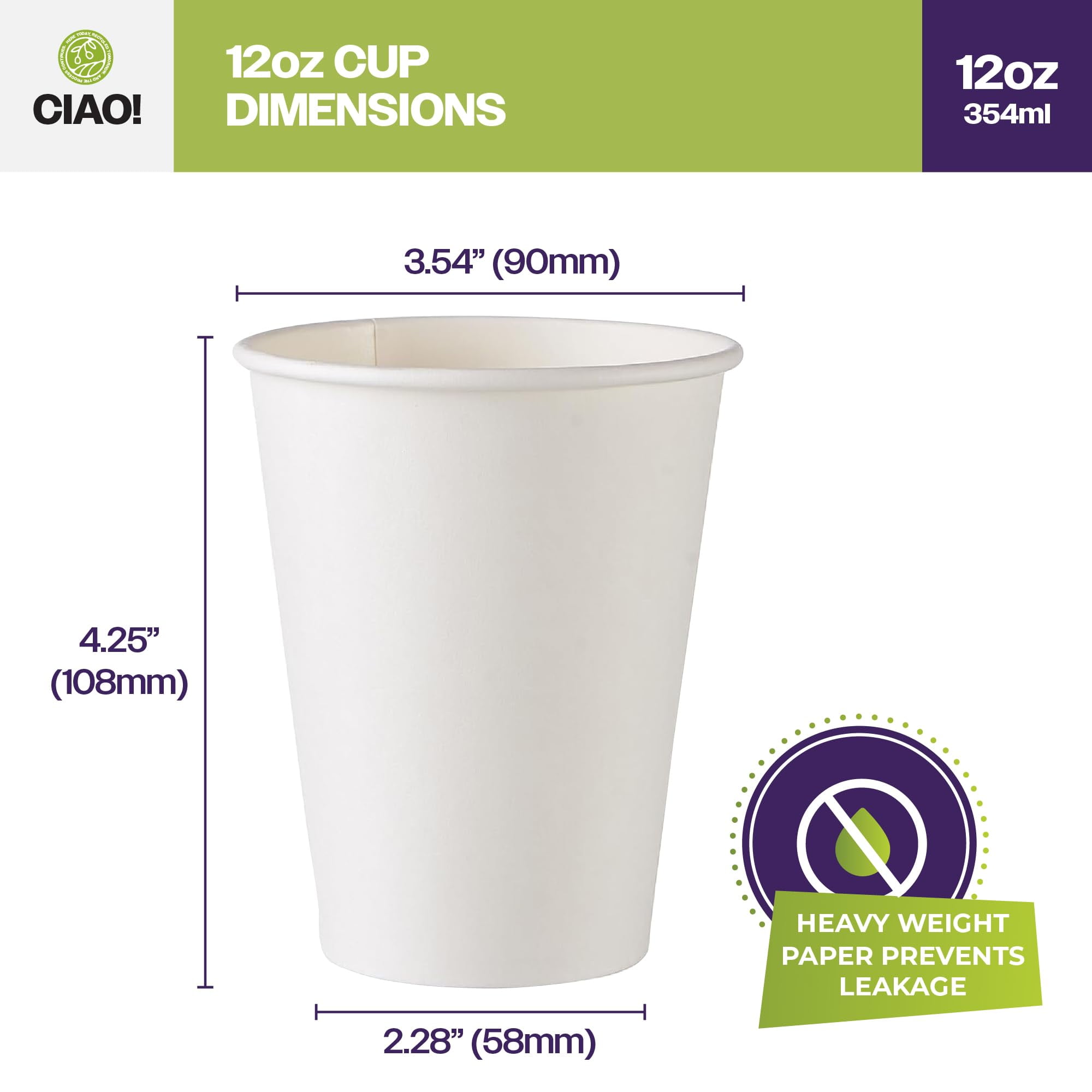 CIAO! Disposable Paper Hot Cups, Insulated Coffee and Tea Cups (White, 12 fl oz, 1000 Count) 4i4wq
