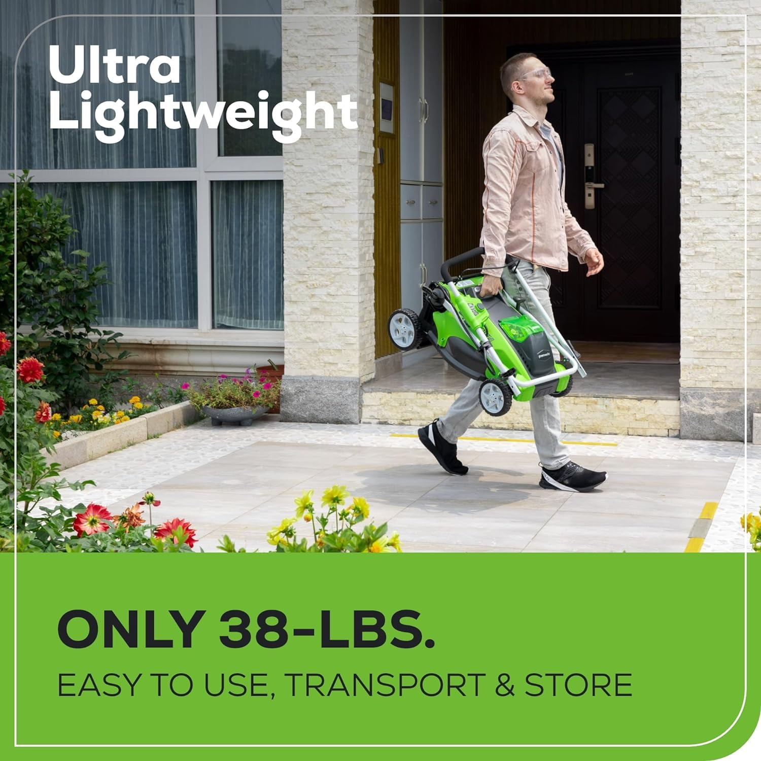 Greenworks 40V 16-inch Cordless Push Lawn Mower with 4.0 Ah Battery and Charger (Green, 16 in) 99ryg
