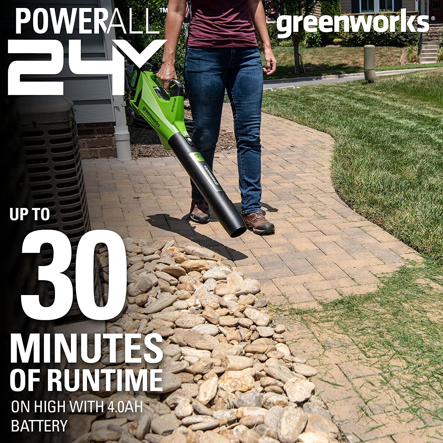 Greenworks Brushless Cordless Leaf Blower Kit with Battery and Charger (Green, 450 CFM) mq1vm