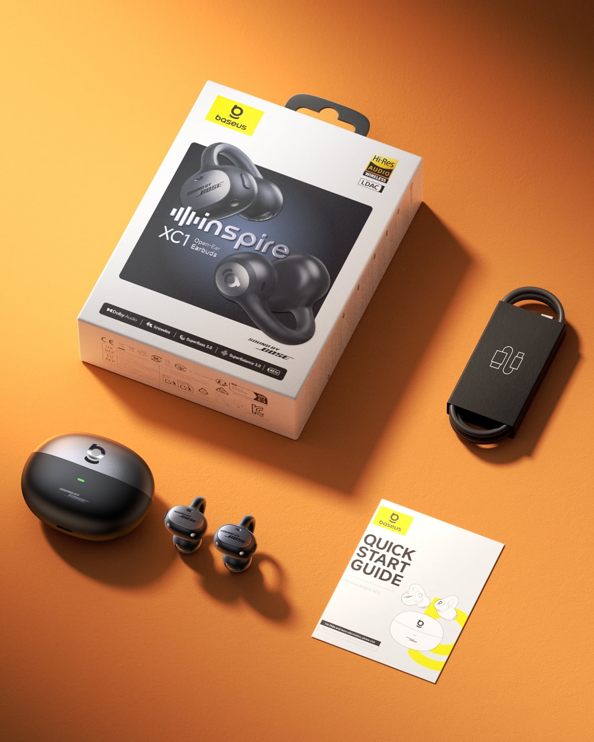 Baseus Inspire XC1 Open-Ear Clip Earbuds, Wireless Bluetooth Headphones with Dolby Audio, IP66 Waterproof for Workouts (Black) 0y3f0