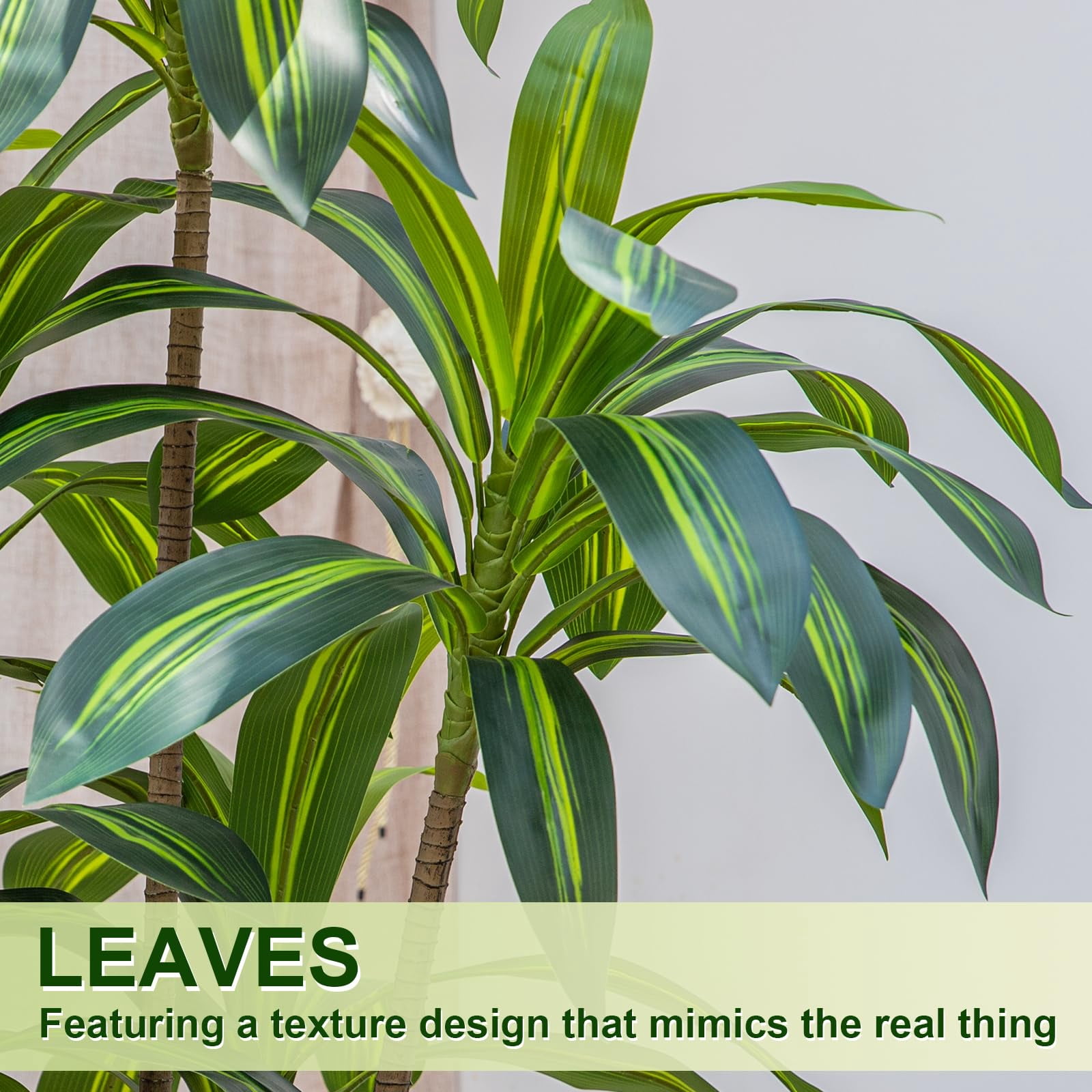 ROMSWI Artificial Dracaena Tree with Modern Square Planter (White, 5 ft) c4mt6