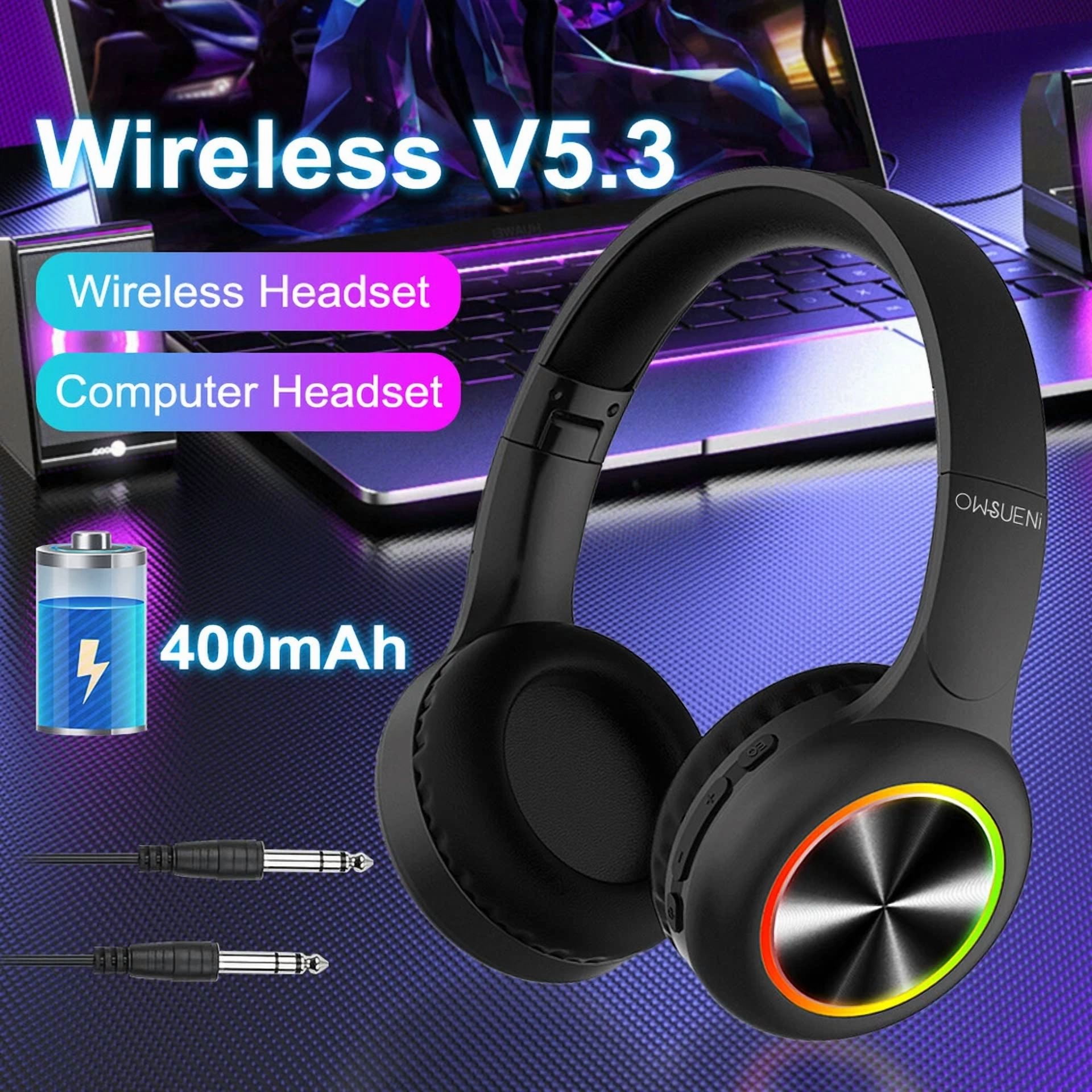 Rhea Wireless Bluetooth 5.3 Headphones with LED Lights and Built-in HD Microphone (Black, One Size) 0pyhe