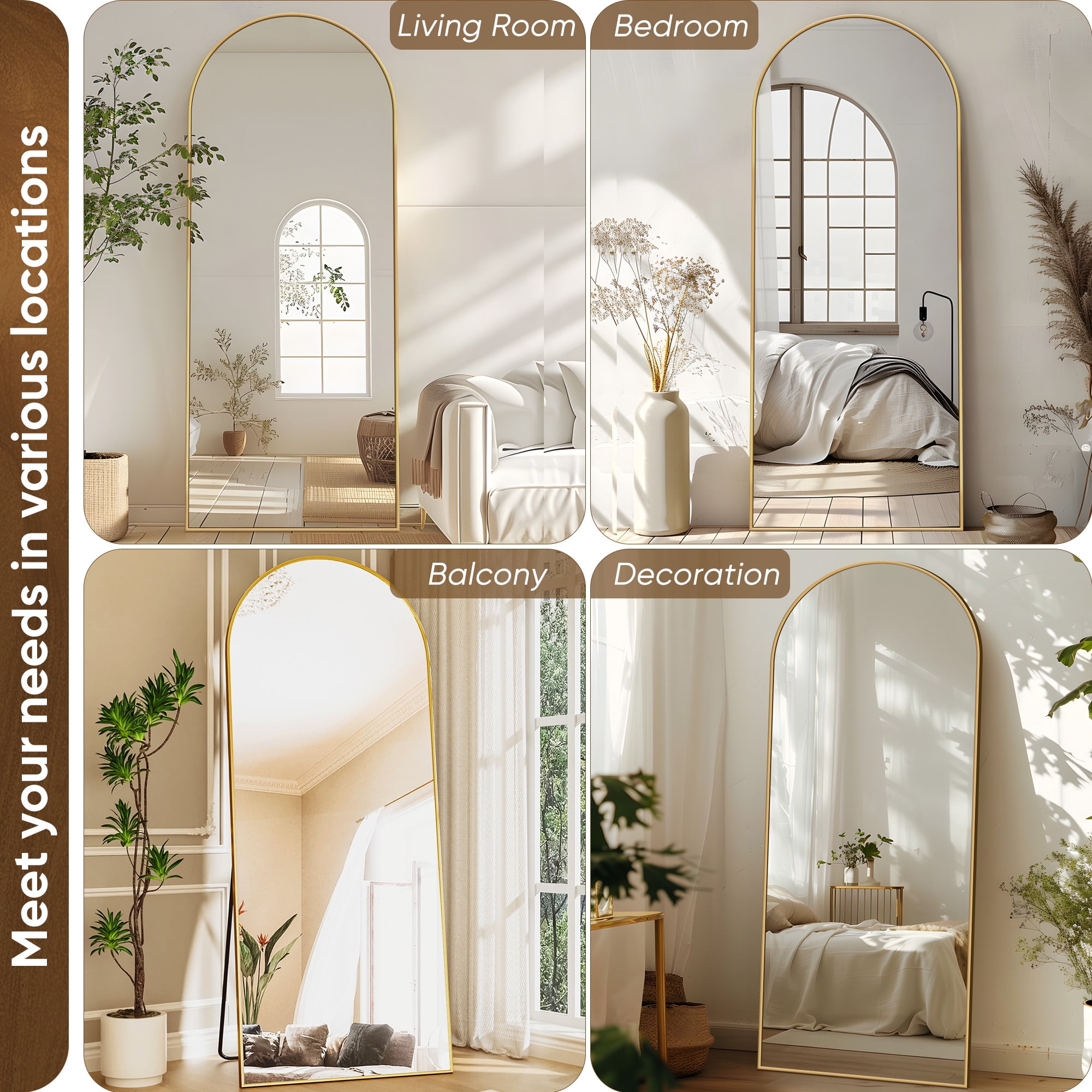 Antok Arched Full Length Floor Mirror, Standing Body Mirror for Bedroom and Living Room (Gold, 58 in x 18.1 in) v34q0