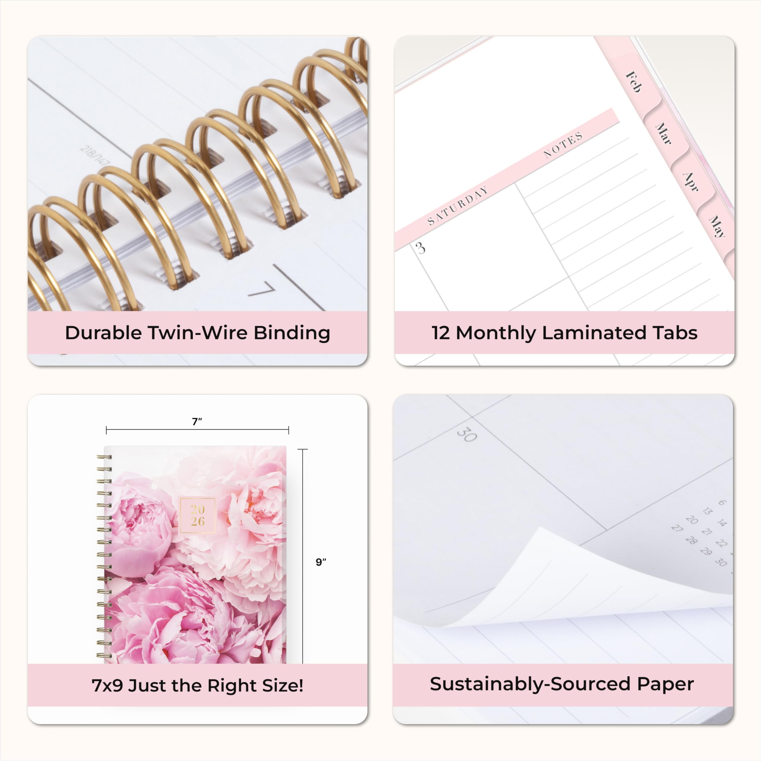 Blue Sky Rachel Parcell 2026 Daily and Monthly Planner, Hard Cover Organizer with Laminated Tabs and Stickers (Peony, 5 in x 8 in) jcfkd