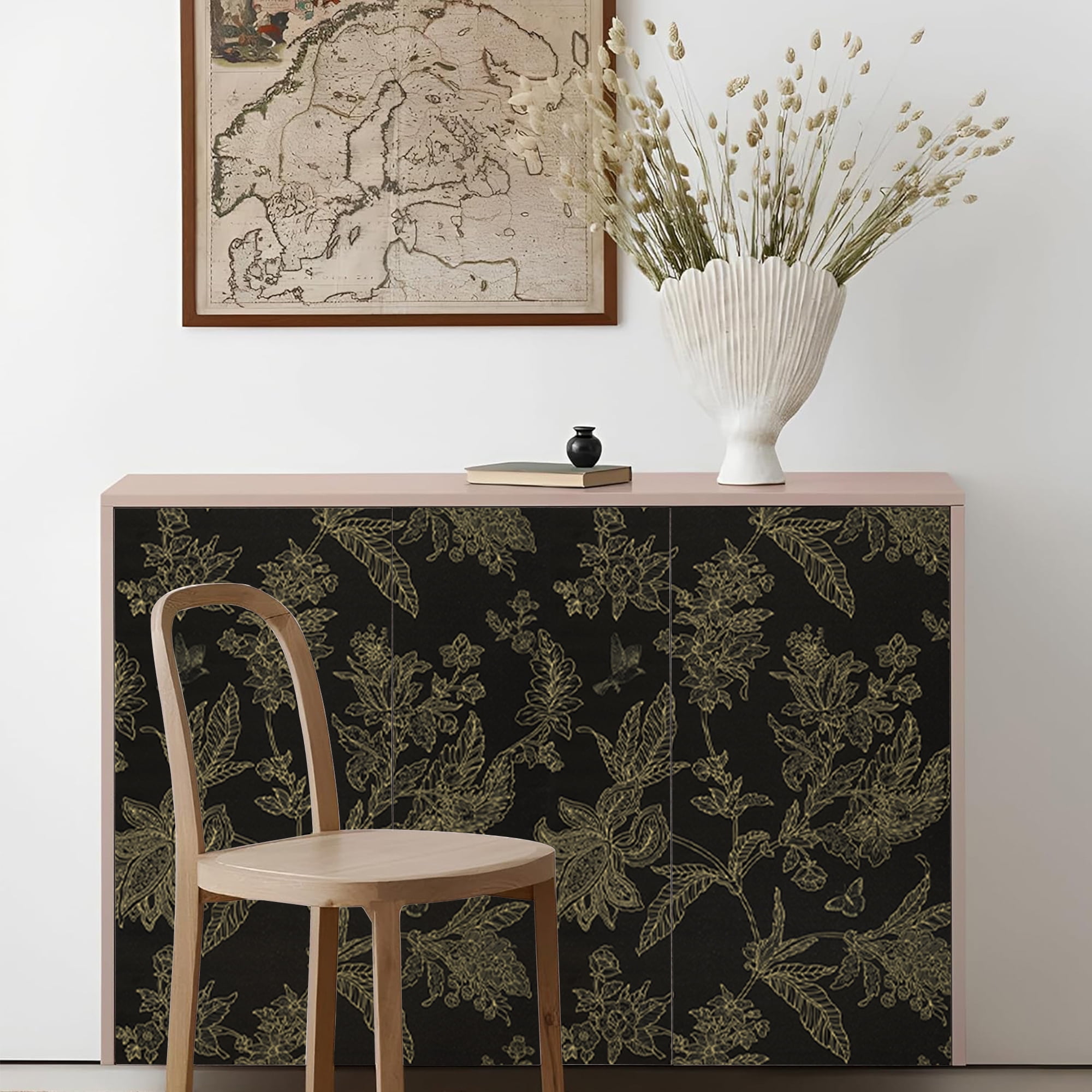 Abyssaly Floral Peel and Stick Wallpaper, Self-Adhesive Vinyl Wall Covering for Bedroom (Black, 17.5-in x 118-in) hxopv
