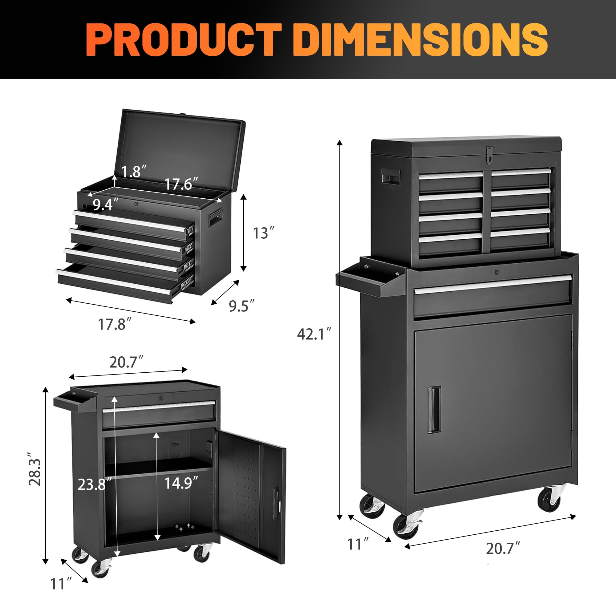 MAYEERTY 5-Drawer Rolling Tool Chest, Heavy-Duty Metal Storage Cabinet with Lockable Wheels (Black) 2auv9
