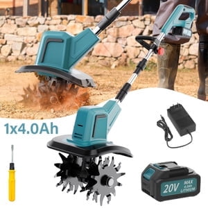 Kitesder 20V Cordless Electric Tiller, 10-inch Garden Cultivator, Lightweight Soil Tilling Tool with 4.0Ah Battery & Fast Charger n4xex