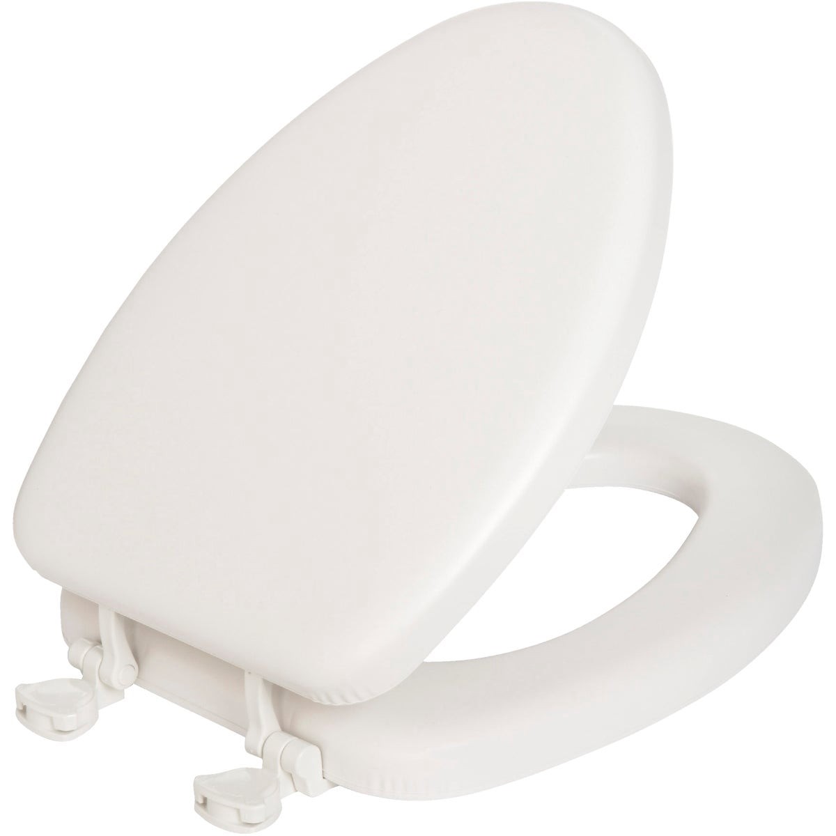 Mayfair Padded Toilet Seat, Cushioned Soft Vinyl with Wood Core, Easy Clean Hinges, Elongated (White, 19.32 in) qizw9