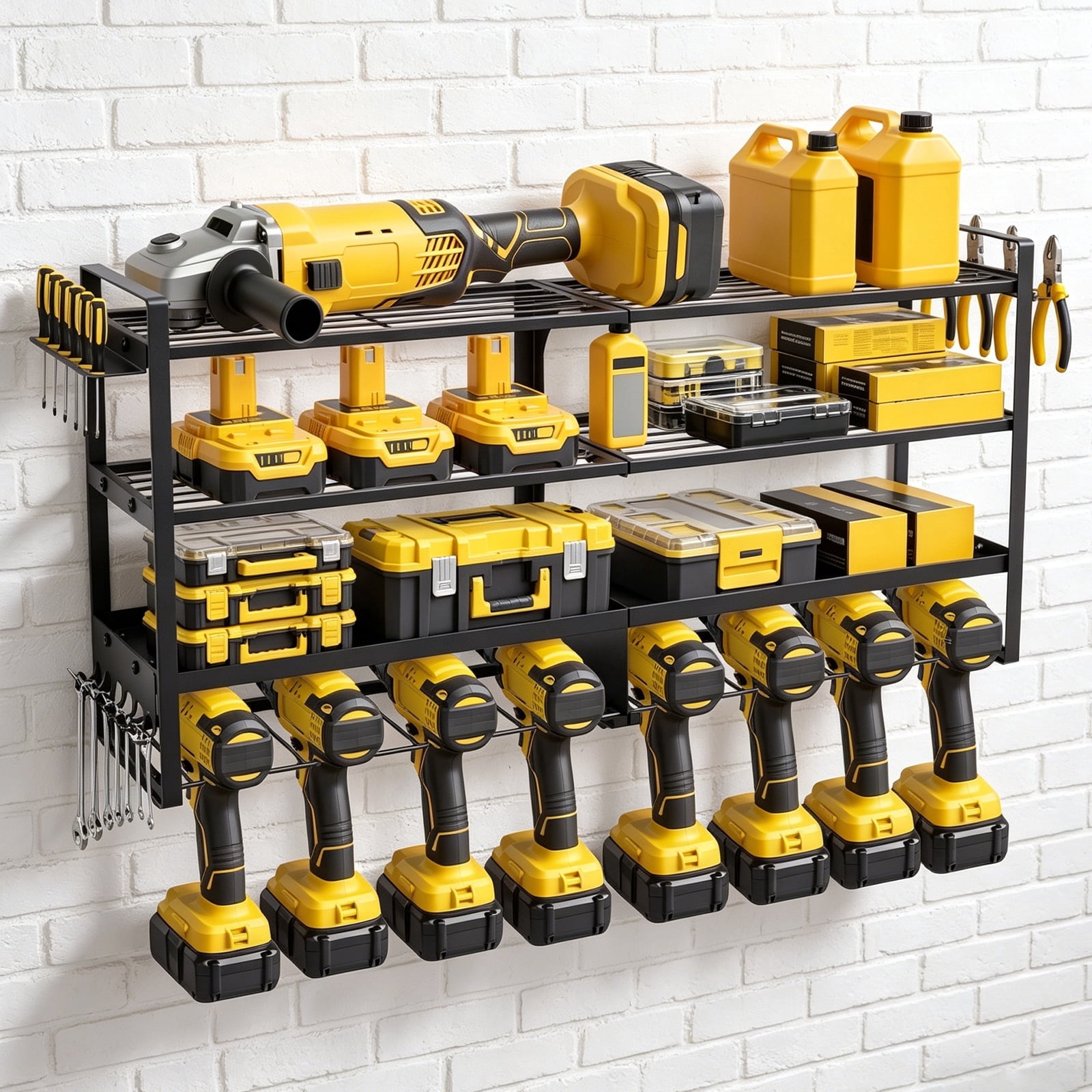 HaiNova Power Tool Organizer Wall Mount, 4-Tier Heavy Duty Storage Rack with 8 Drill Holders (Black, 400 lb Capacity) 3ntlo
