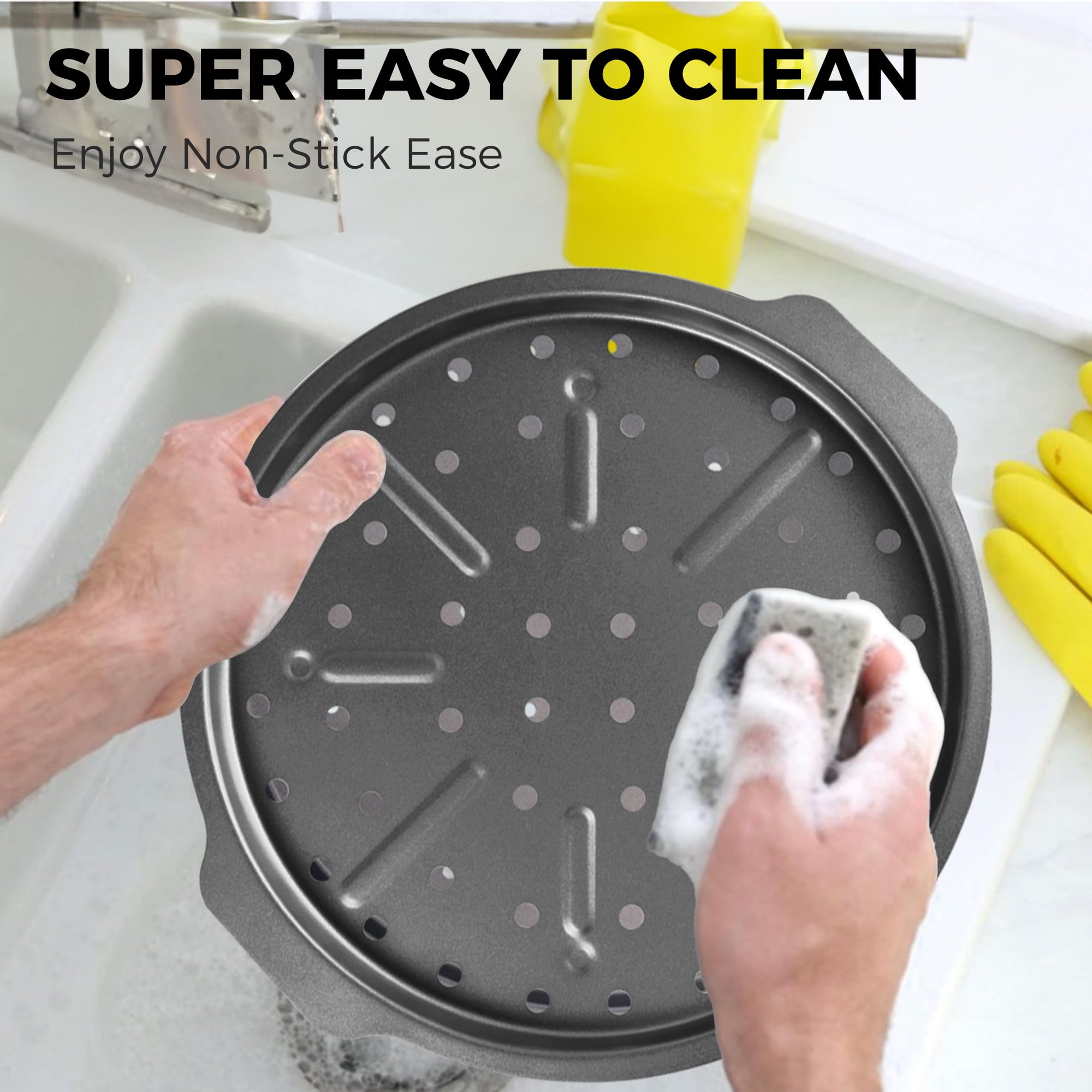 HONGBAKE 12 Inch Pizza Pan with Holes, Non-Stick Carbon Steel Perforated Crispy Pizza Tray for Oven (Grey, 2 Pack) zd968