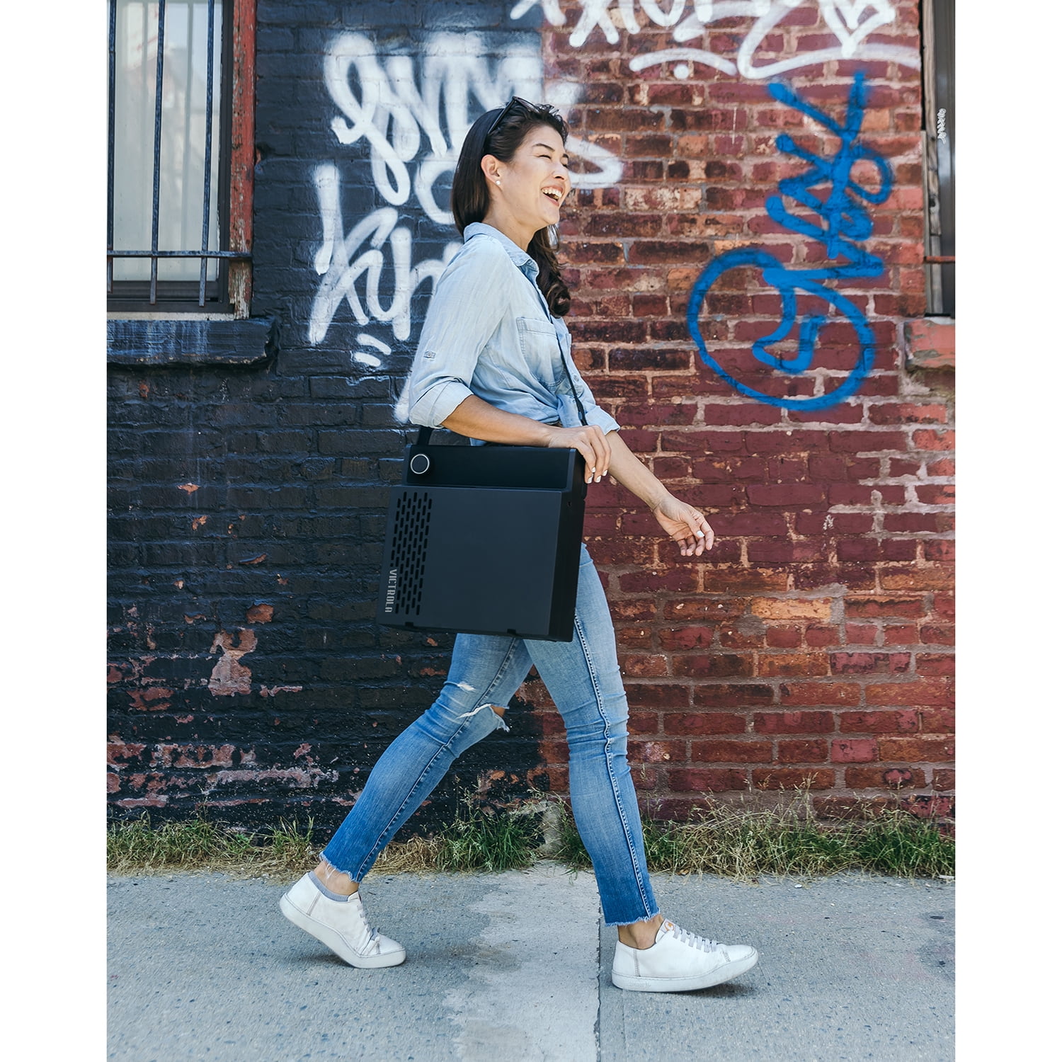 Victrola Revolution GO Portable Record Player with Bluetooth and Rechargeable Battery (Black) 32b0q