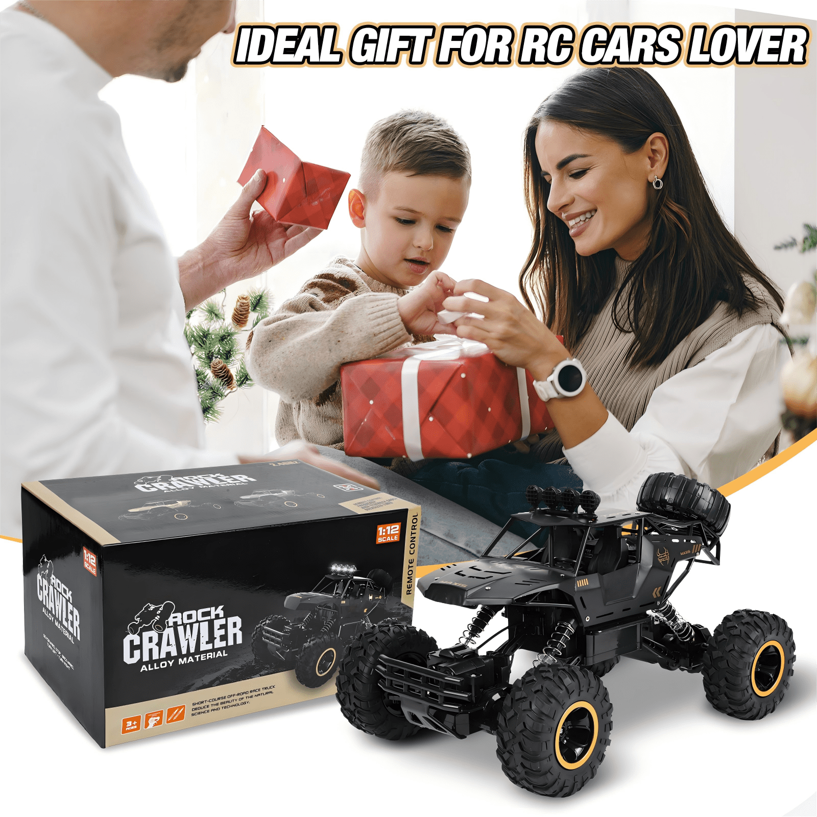 Wisairt 1:12 Scale RC Monster Truck, 4WD Remote Control Off-Road Vehicle with Alloy Body (Black, 1:12 Scale) i4gm9