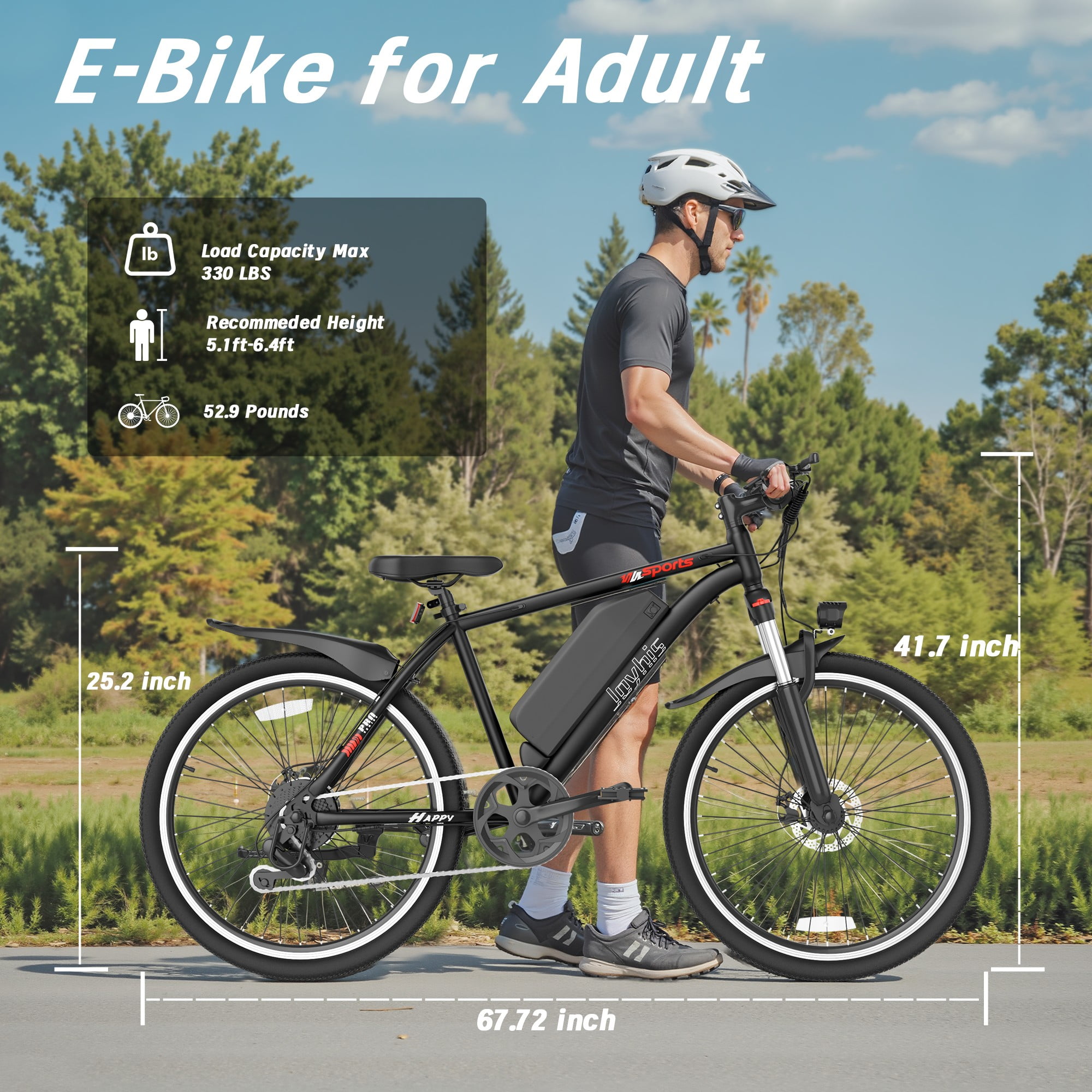 Joyhis Electric Bike for Adults, 350W Motor 26 in Wheel, 19 MPH E-Bike with Removable Battery (Black, 26 in) wvk76