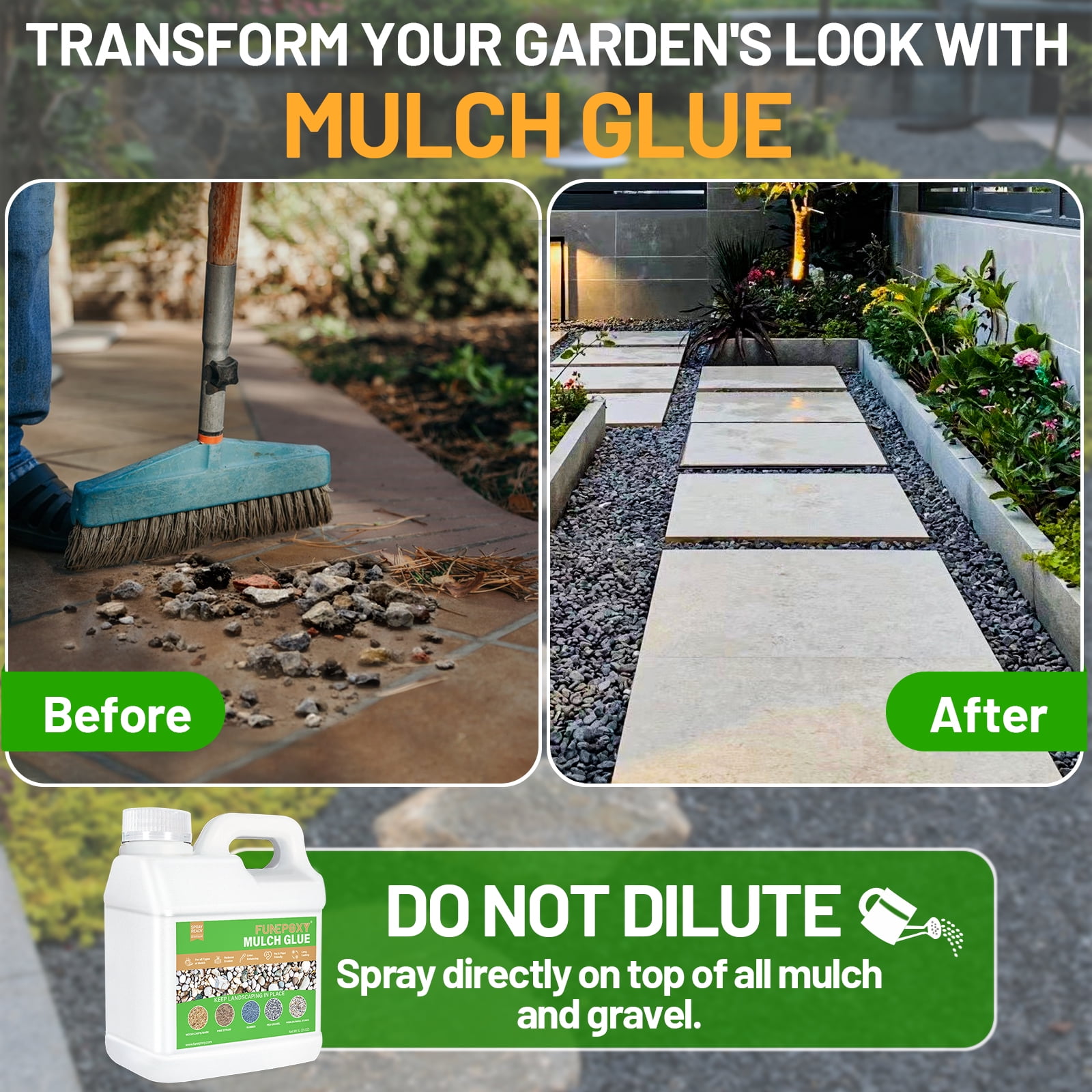 FUNEPOXY Mulch Glue Landscape Stabilizer for Gravel and Garden Paths (White, 72 oz) xwwzz