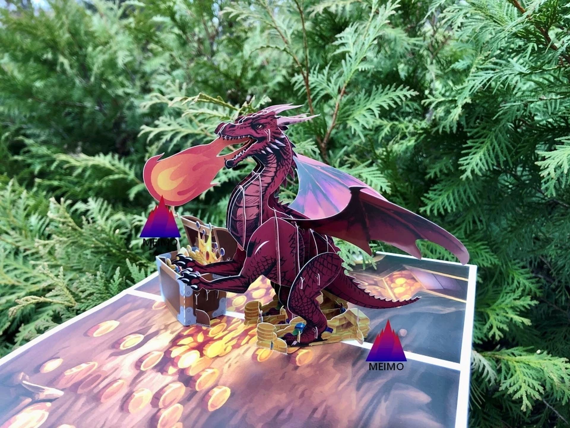 VAULT 3D Pop Up Greeting Card Dragon Treasure Chest (Birthday Party, 6 in x 6 in) xiy33