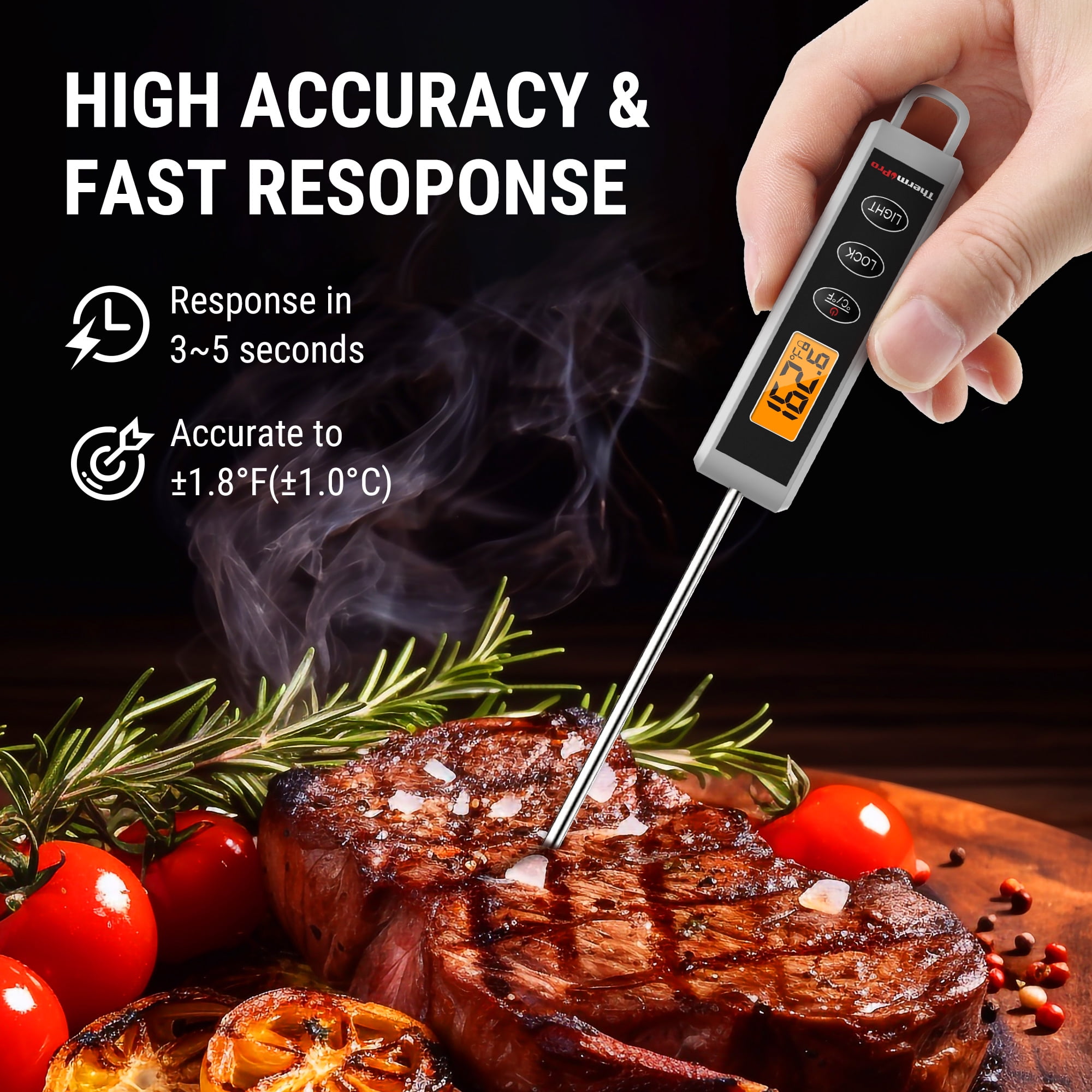 ThermoPro Digital Meat Thermometer, Instant Read Food Probe with Backlit LCD for Cooking, Candy, and Frying (TP500W) ly272