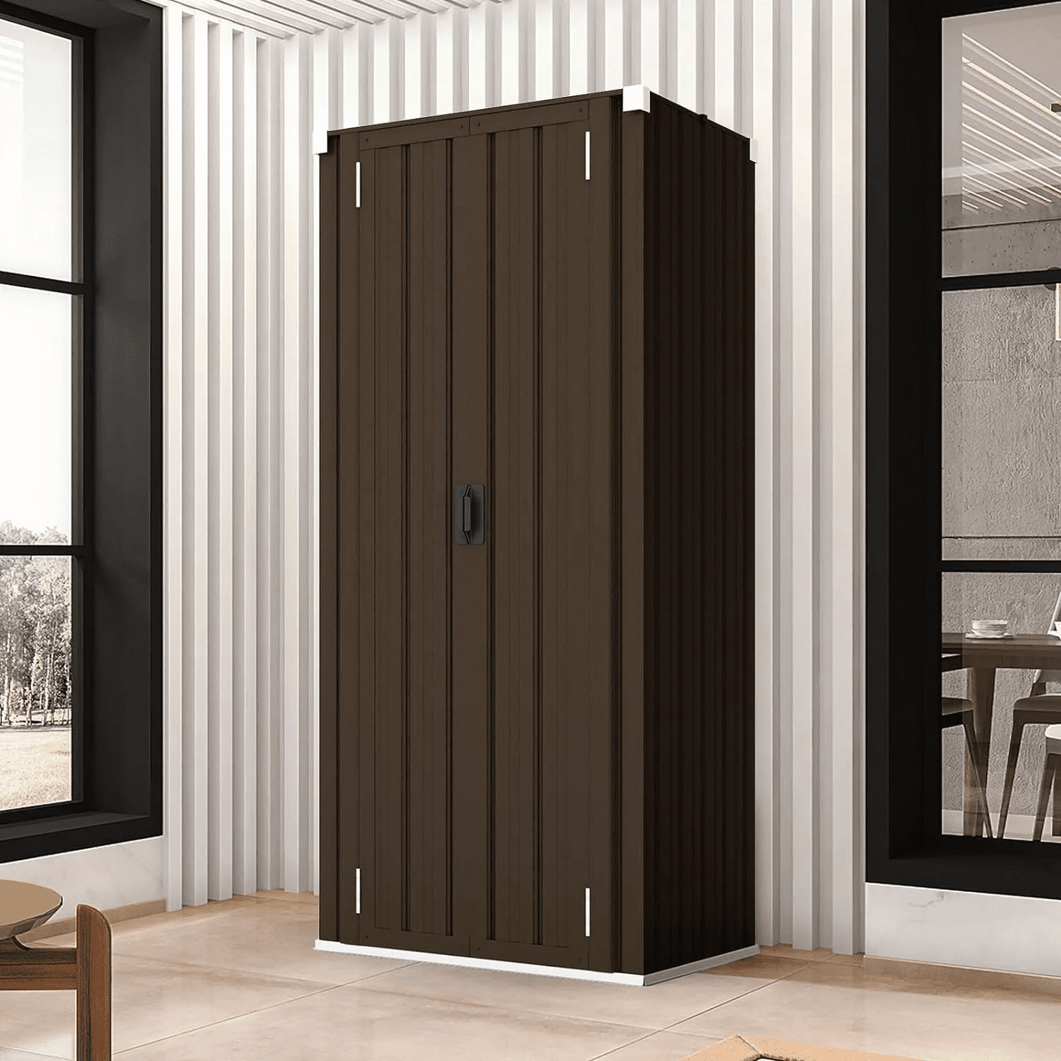 AECOJOY Outdoor Storage Cabinet Metal Organizer with Adjustable Shelves and Lockable Doors (Brown) bisja