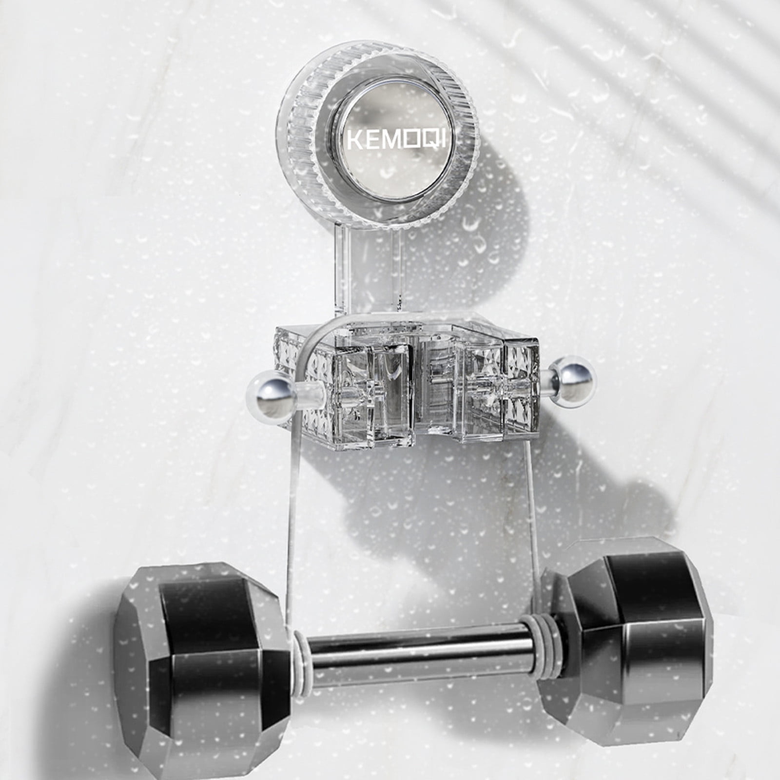 COM1950s Adjustable Suction Cup Shower Head Holder with Hooks (Clear, 1 Pack) wmk01