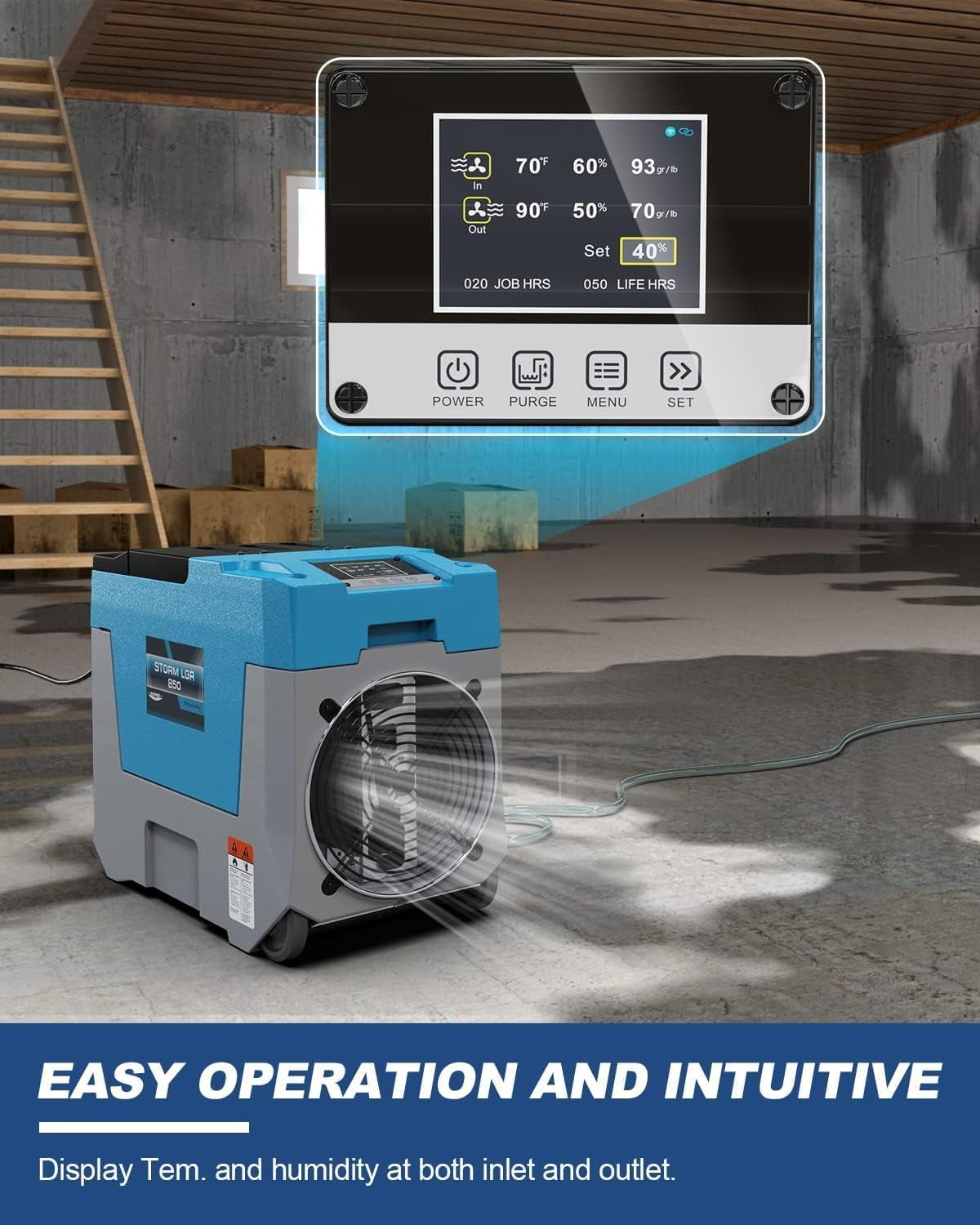 AlorAir 180 PPD LGR Commercial Dehumidifier with Built-in Pump (Blue, 28 Gallons) eki9d