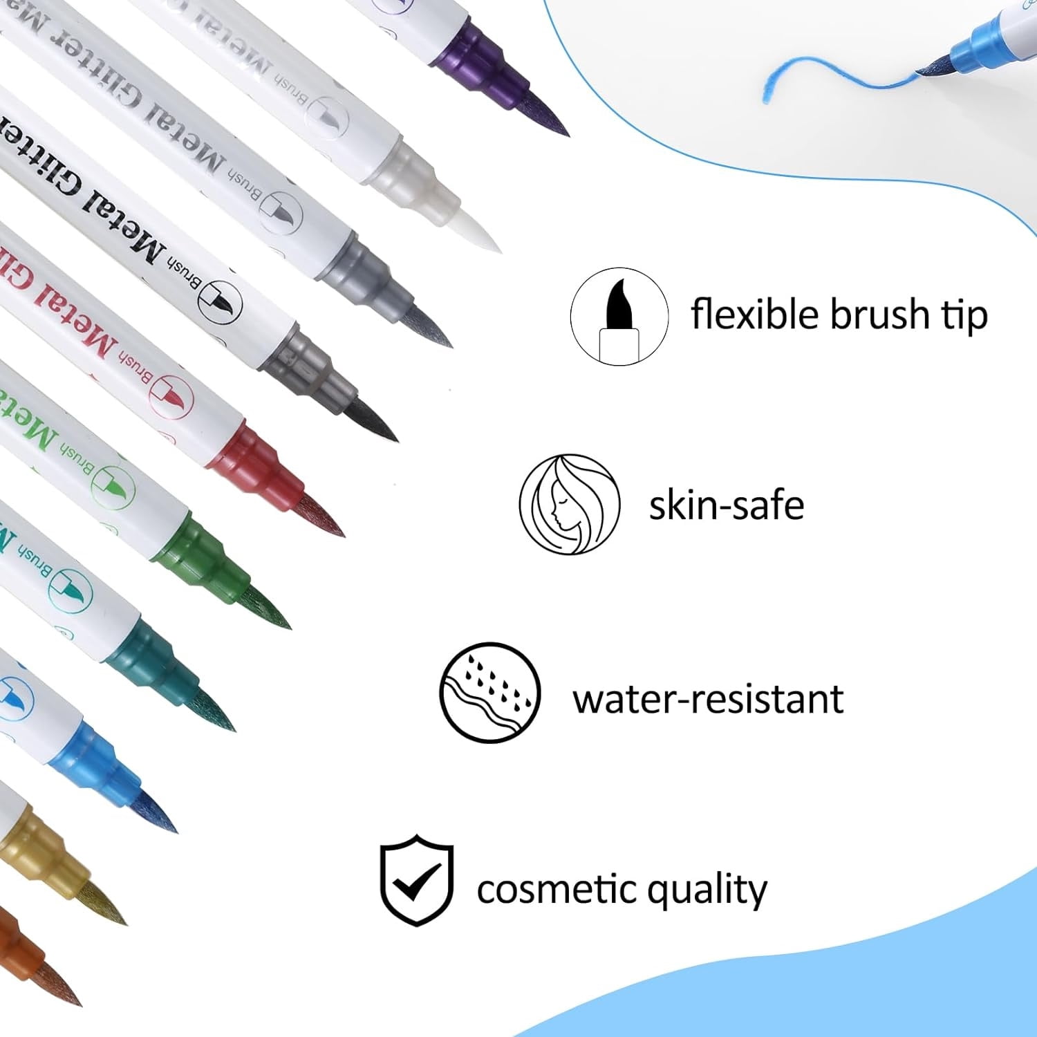 Bexikou Temporary Tattoo Pens and Stencils Kit for Body Art (Multi-Color, 10 Pack) 9xs77
