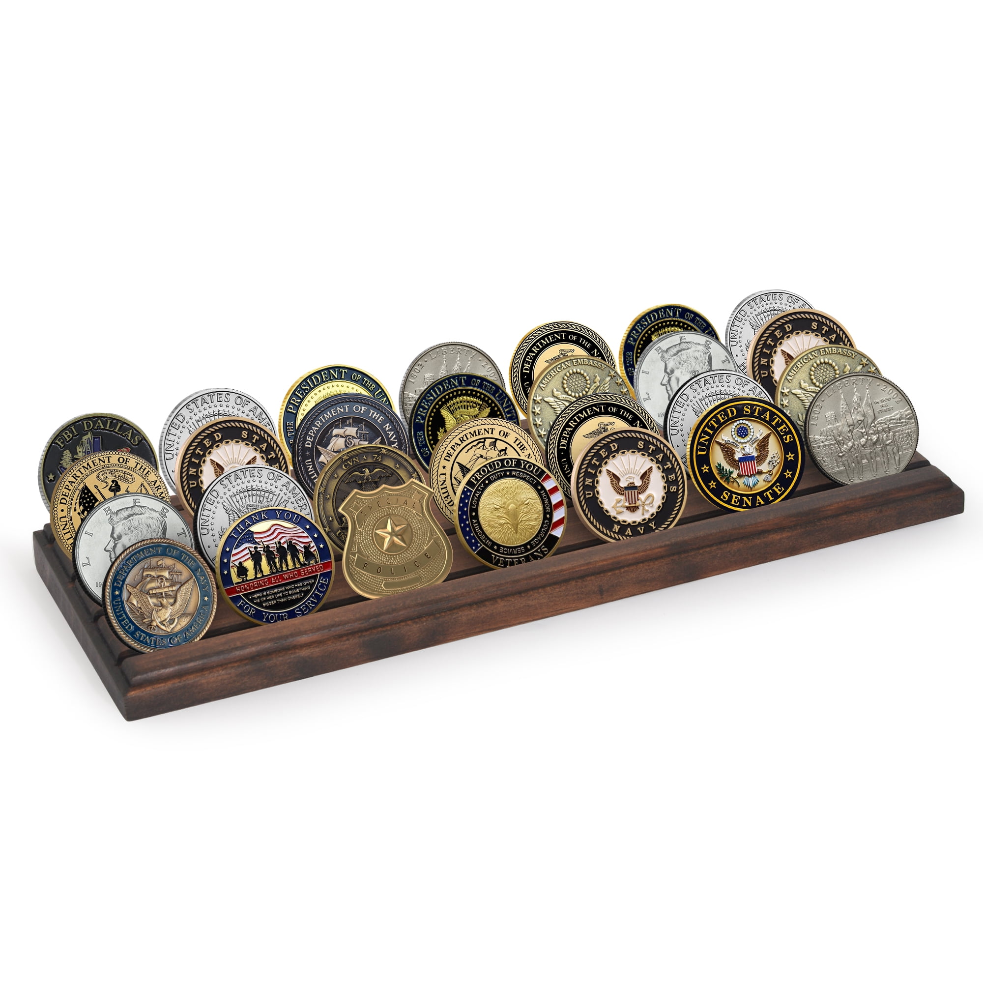 Americanflat Challenge Coin Display Stand for Military Collectibles (Walnut, 12 in x 4 in) uhm5p