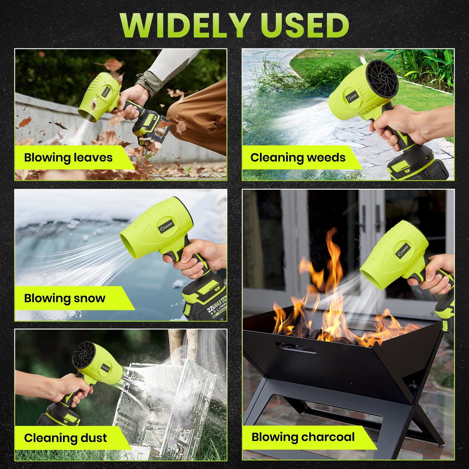 Saker Electric Cordless Leaf Blower with Adjustable Speed and Dual 4.0Ah Batteries (Green, 2.2 lb) izxl9