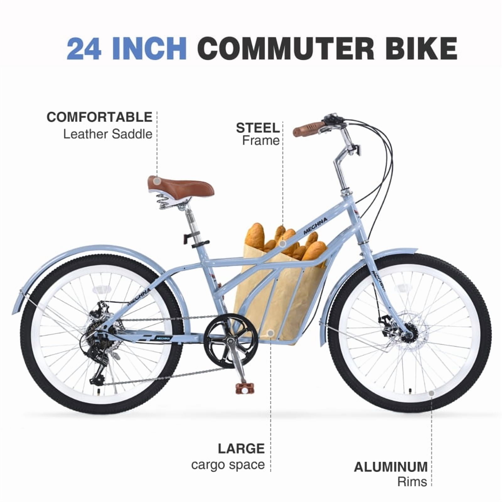 Harmie Women’s Cruiser Bike, 6-Speed Commuter Bicycle with Steel Frame and Double Disc Brakes (Blue, 24 in) 5kco5