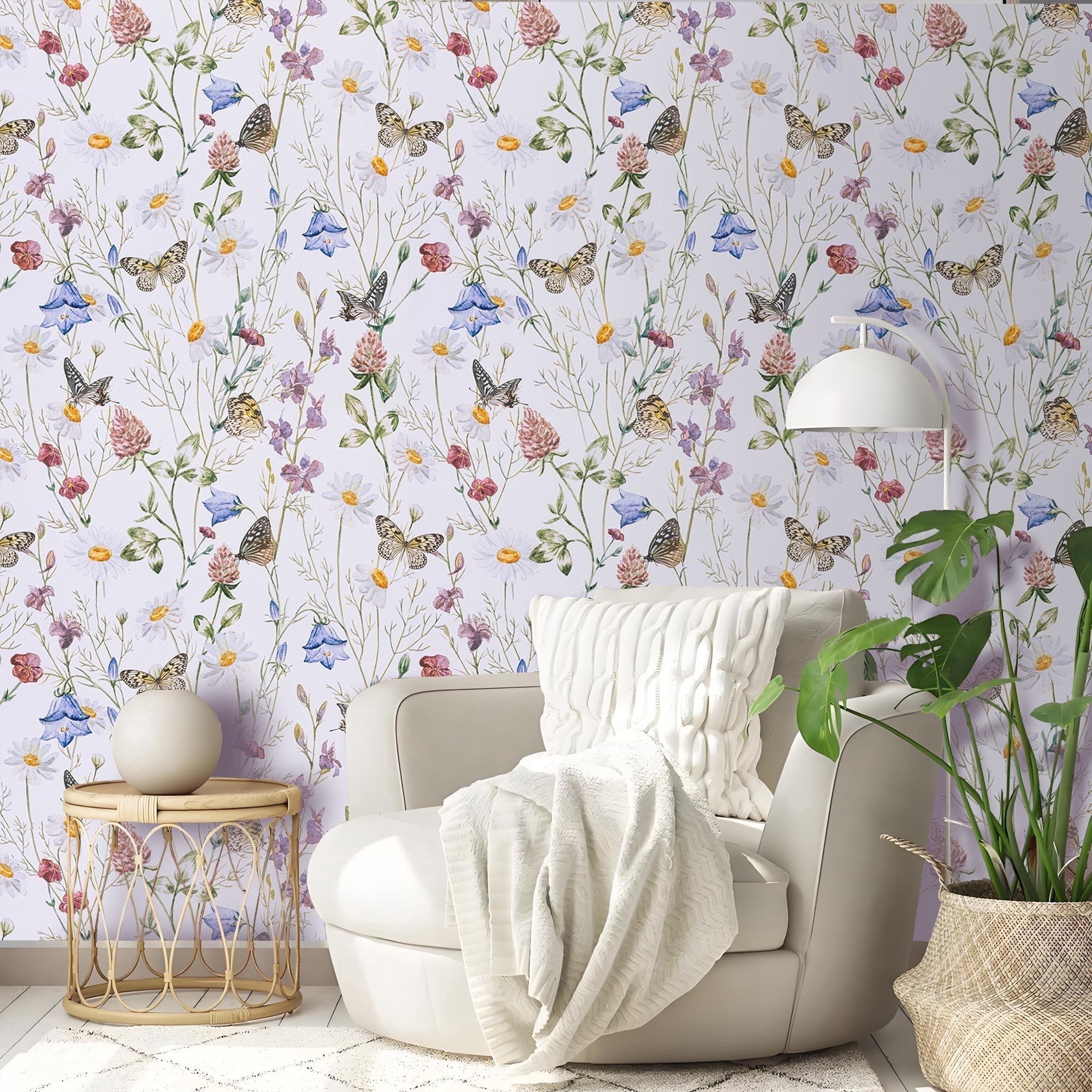 Abyssaly Floral Peel and Stick Wallpaper, Self-Adhesive Removable Vinyl Wall Decor for Home (White, 17.3 in x 393.7 in) kvbsw