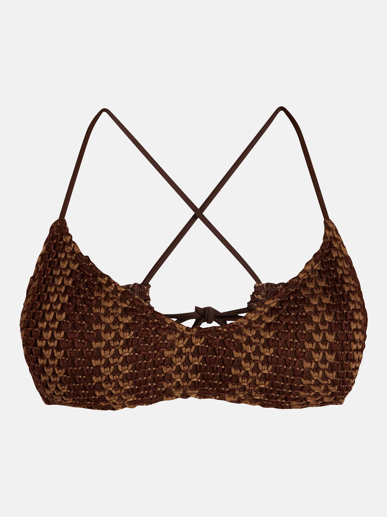 No Boundaries Crochet Bikini Top Textured V-Neck Swimwear (Gold, XXS) i0oqc